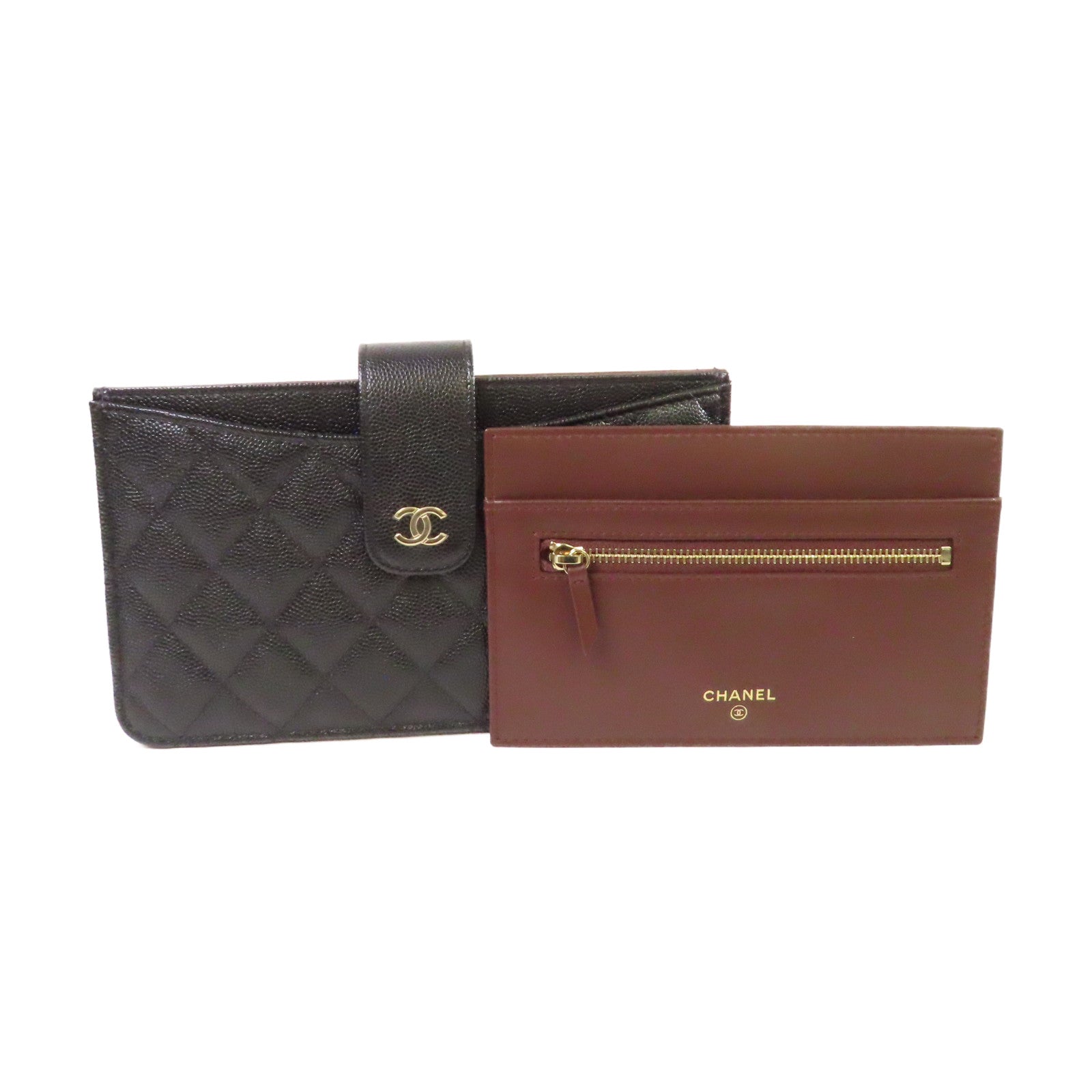CHANEL 菱格Caviar皮革Pouch Wallet銀扣手拿錢包黑色