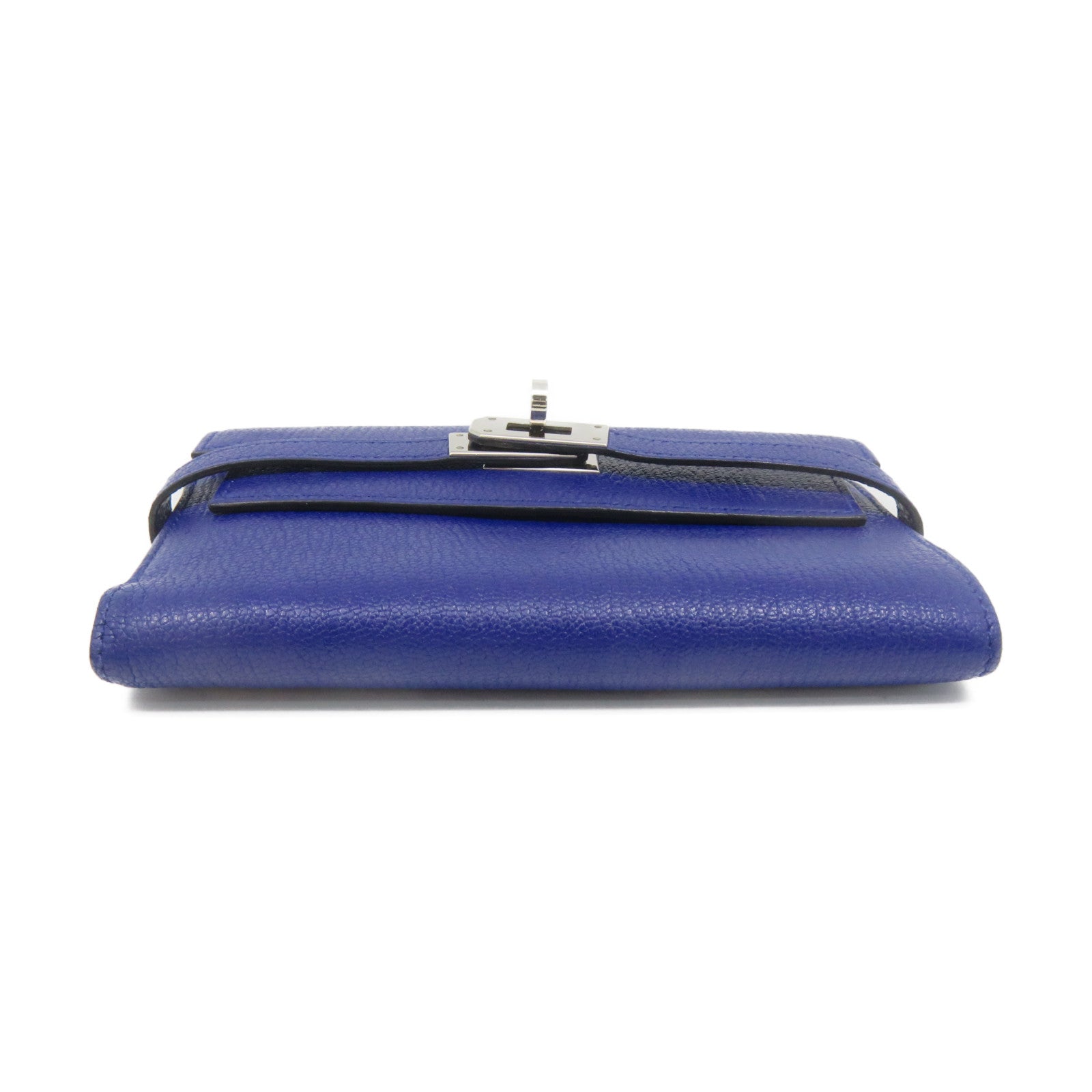 HERMES Chevre皮革Kelly Short Wallet银扣短钱包Bleu Electrique蓝色