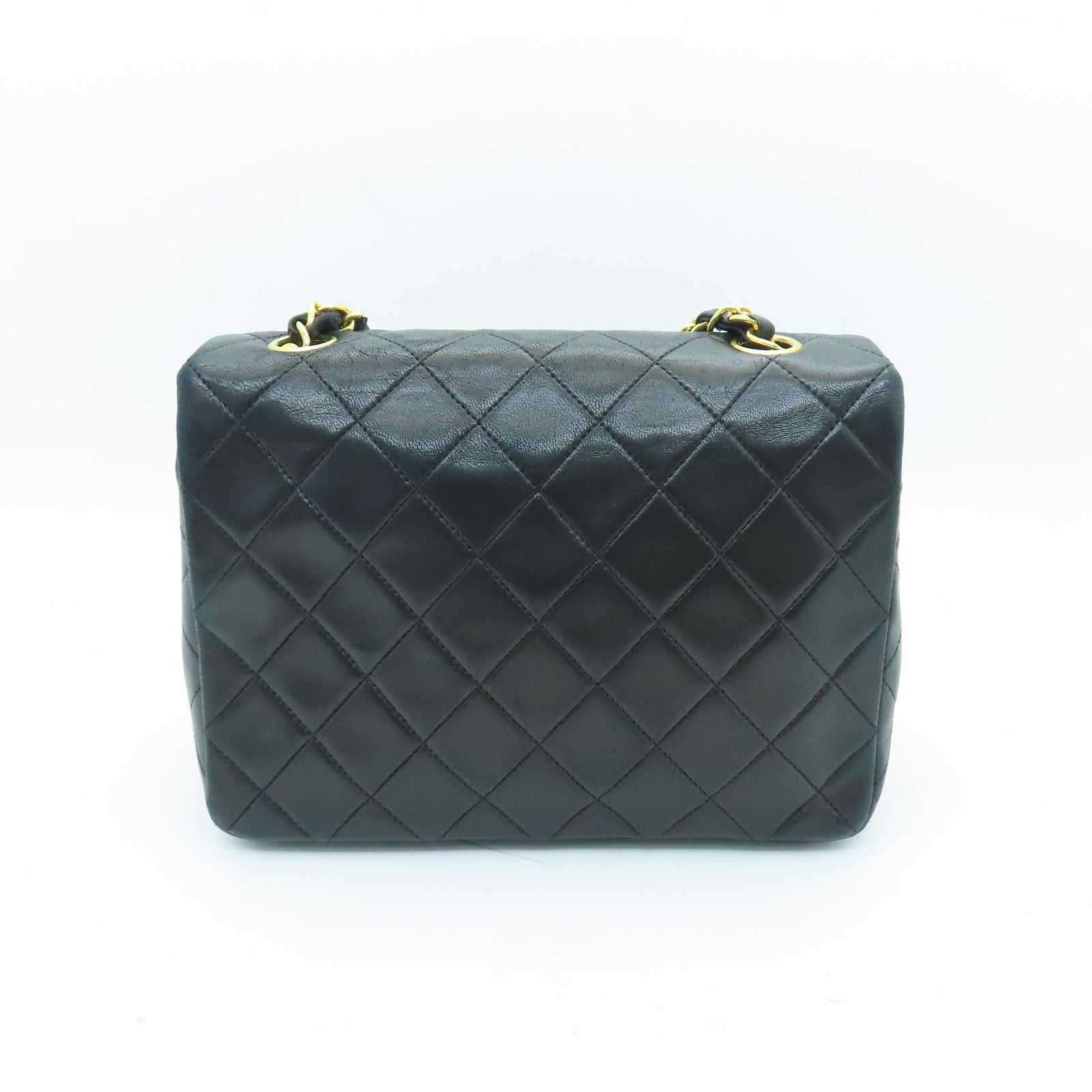 CHANEL Sheepskin Leather Vintage 20cm Gold Buckle Chain Shoulder Bag Black