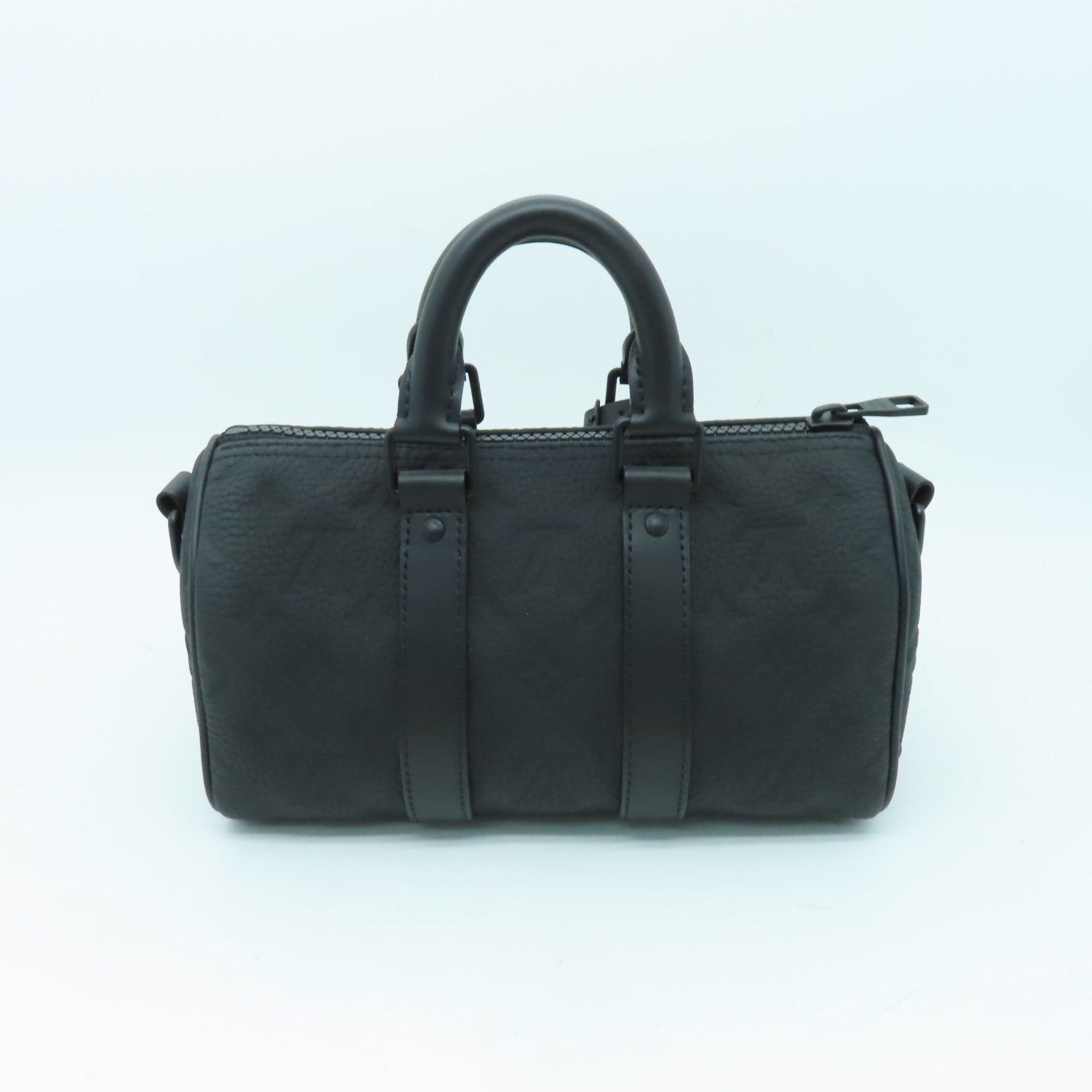 LOUIS VUITTON Taurillon皮革 Monogram Keepall Bandouliere 25黑扣手挽肩背兩用袋黑色