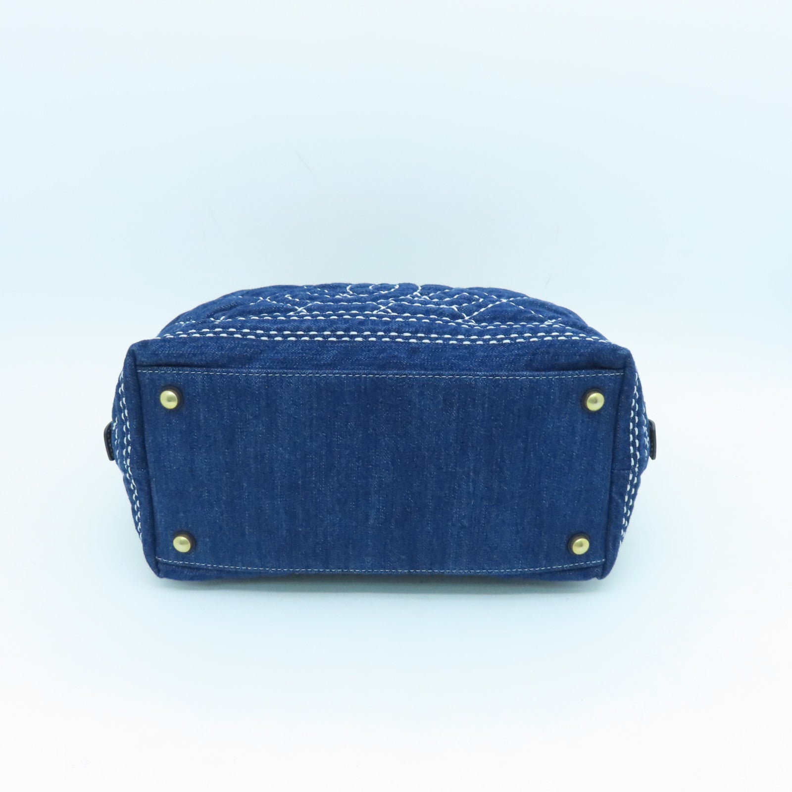 CHANEL denim Bowling Bag gold buckle shoulder shoulder bag blue