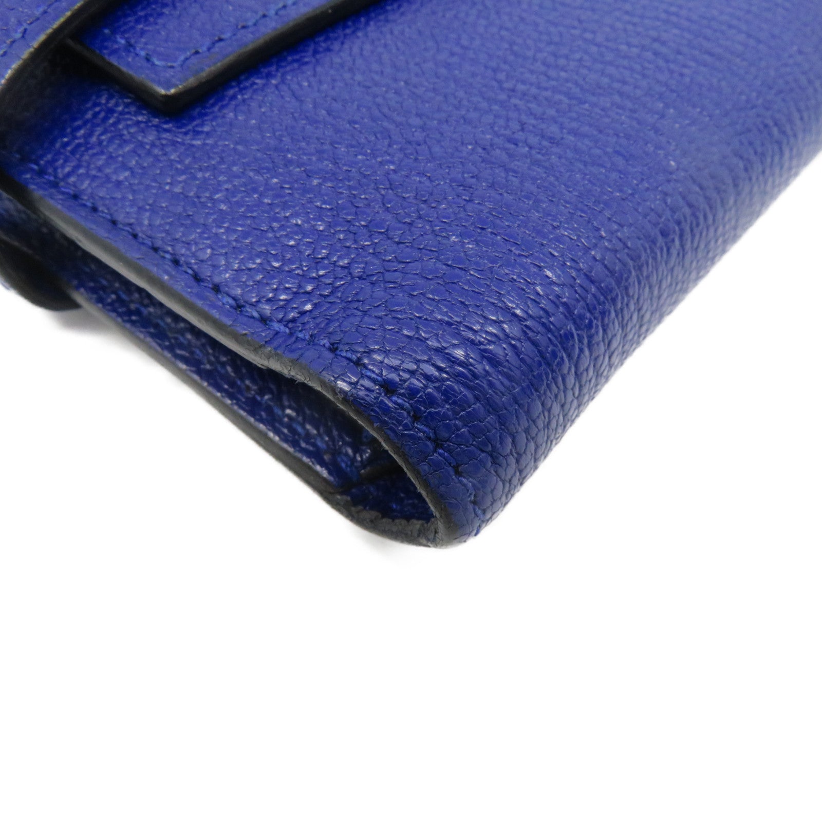 HERMES Chevre皮革Kelly Short Wallet银扣短钱包Bleu Electrique蓝色
