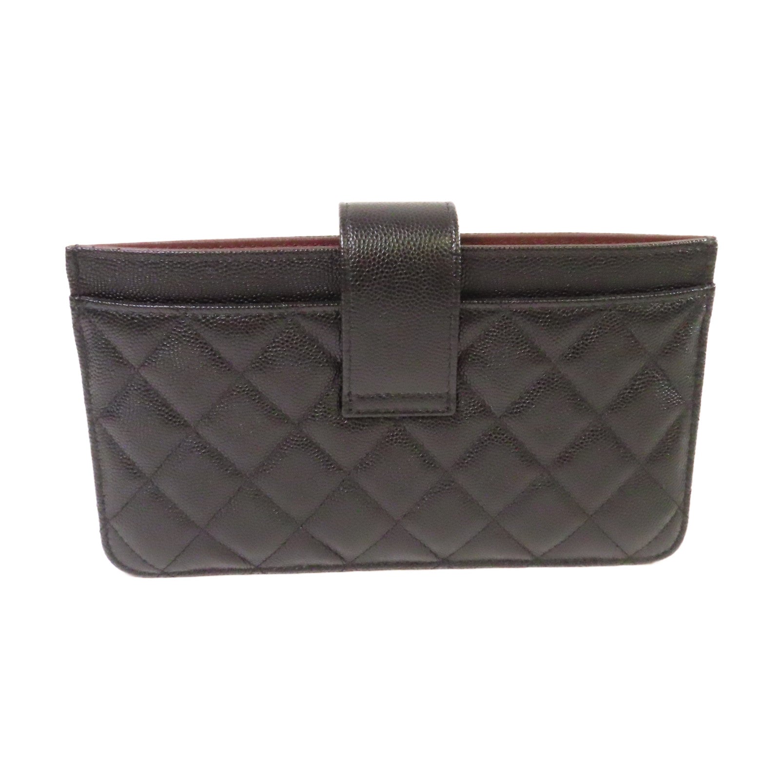CHANEL 菱格Caviar皮革Pouch Wallet銀扣手拿錢包黑色