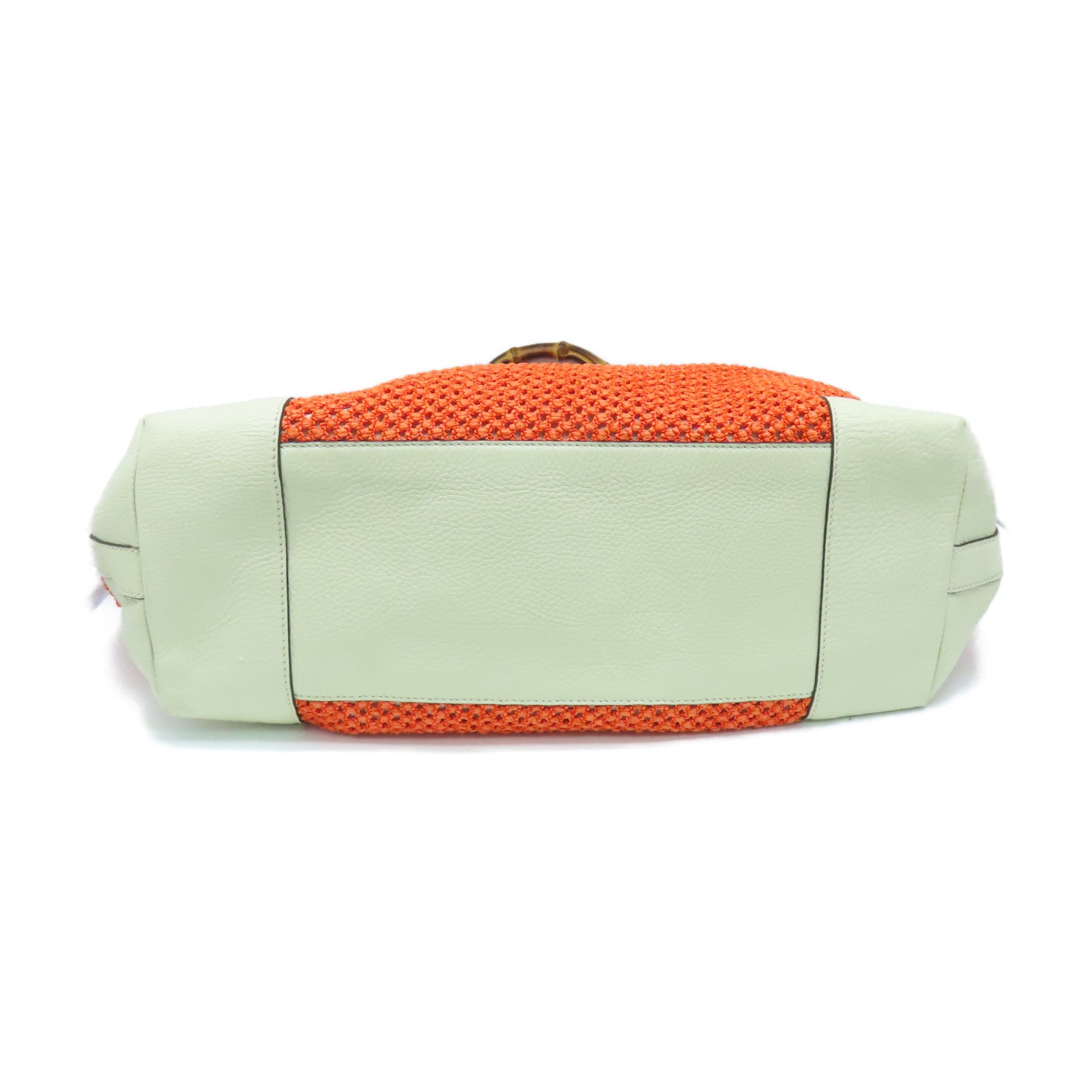 GUCCI Straw/牛皮皮革Top Handle Bamboo Tot Bag手挽袋橙色