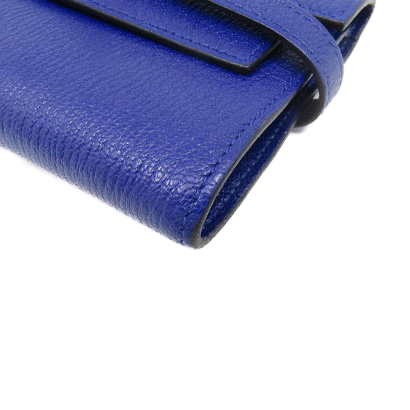 HERMES Chevre皮革Kelly Short Wallet银扣短钱包Bleu Electrique蓝色