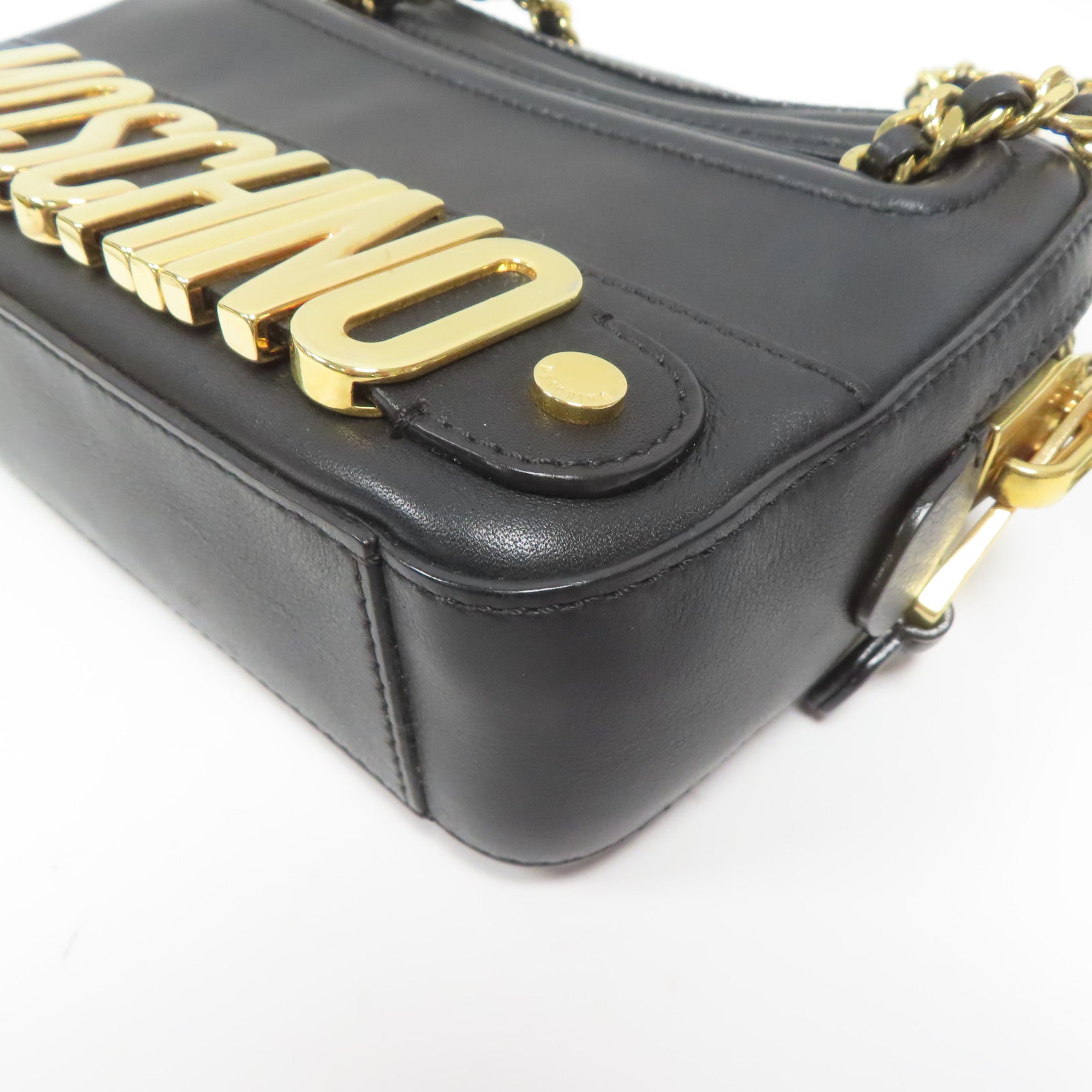 MOSCHINO 牛皮皮革Chain Shoulder金扣鏈帶肩背袋黑色