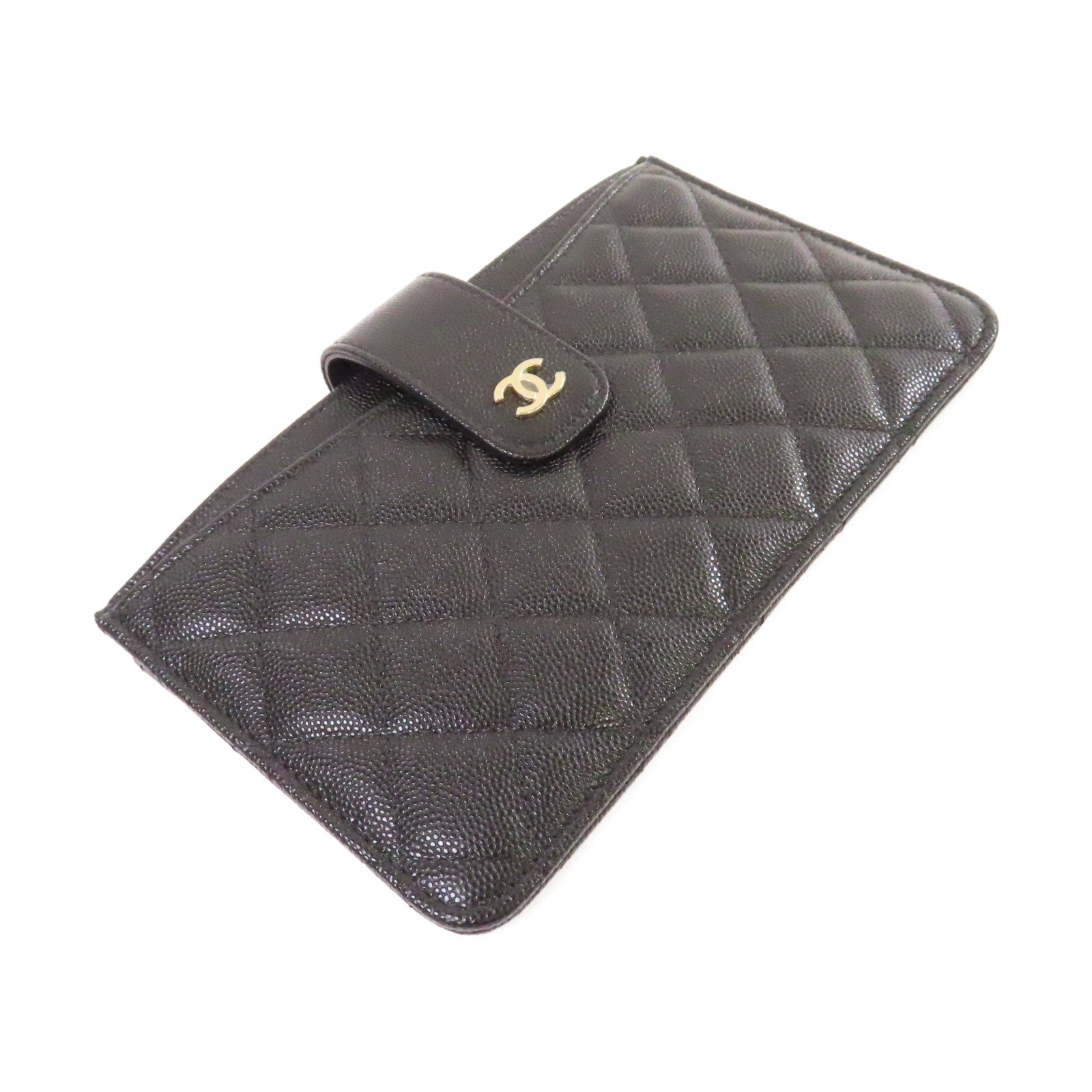 CHANEL 菱格Caviar皮革Pouch Wallet銀扣手拿錢包黑色