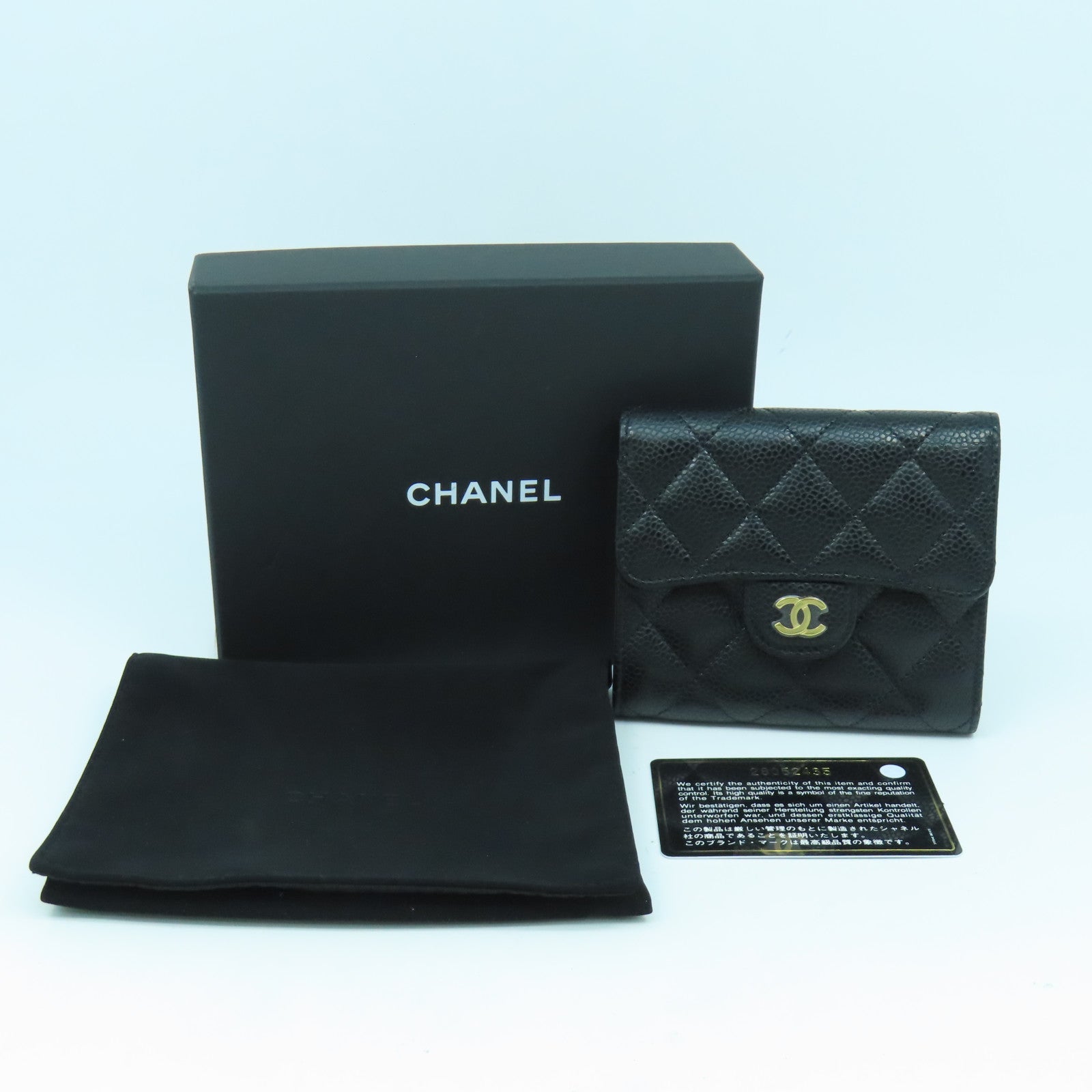 CHANEL 菱格Caviar皮革Wallet金扣錢包黑色