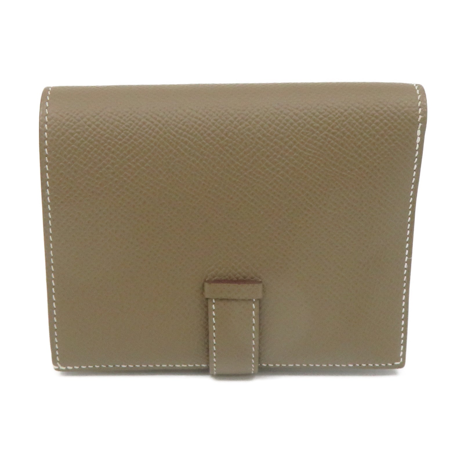 HERMES Epsom Leather Bearn Wallet Silver Buckle Short Wallet Etoupe Brown