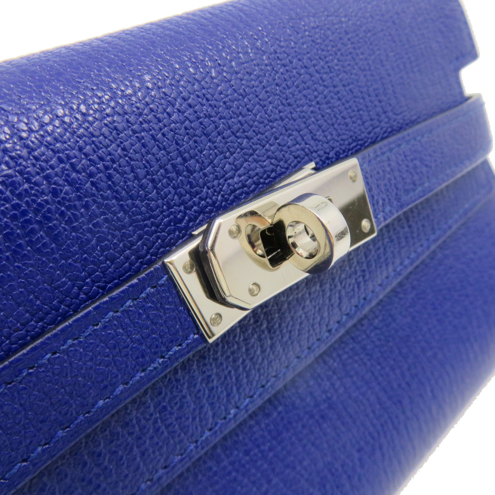 HERMES Chevre皮革Kelly Short Wallet银扣短钱包Bleu Electrique蓝色
