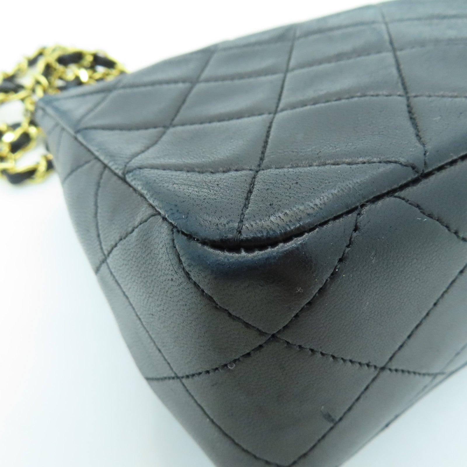 CHANEL Sheepskin Leather Vintage 20cm Gold Buckle Chain Shoulder Bag Black