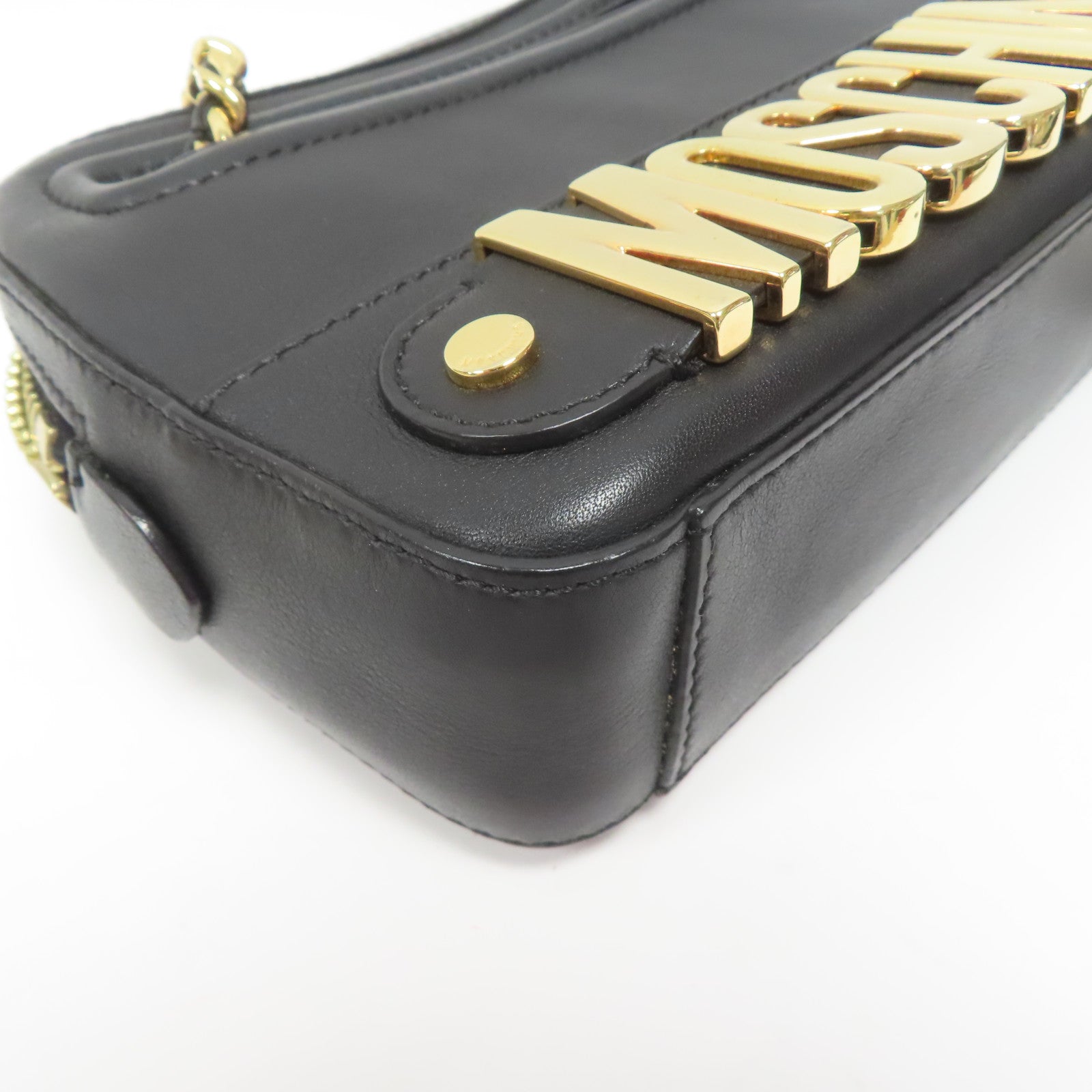 MOSCHINO 牛皮皮革Chain Shoulder金扣鏈帶肩背袋黑色