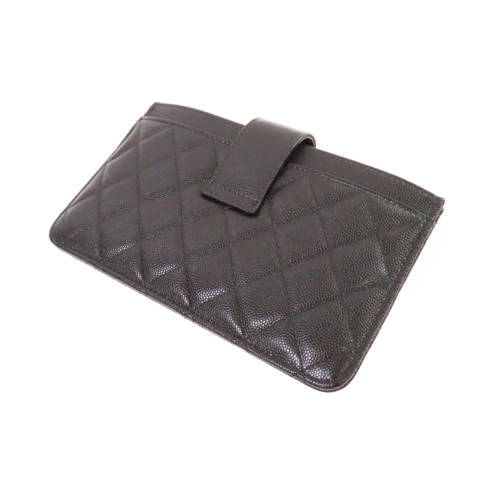 CHANEL 菱格Caviar皮革Pouch Wallet銀扣手拿錢包黑色