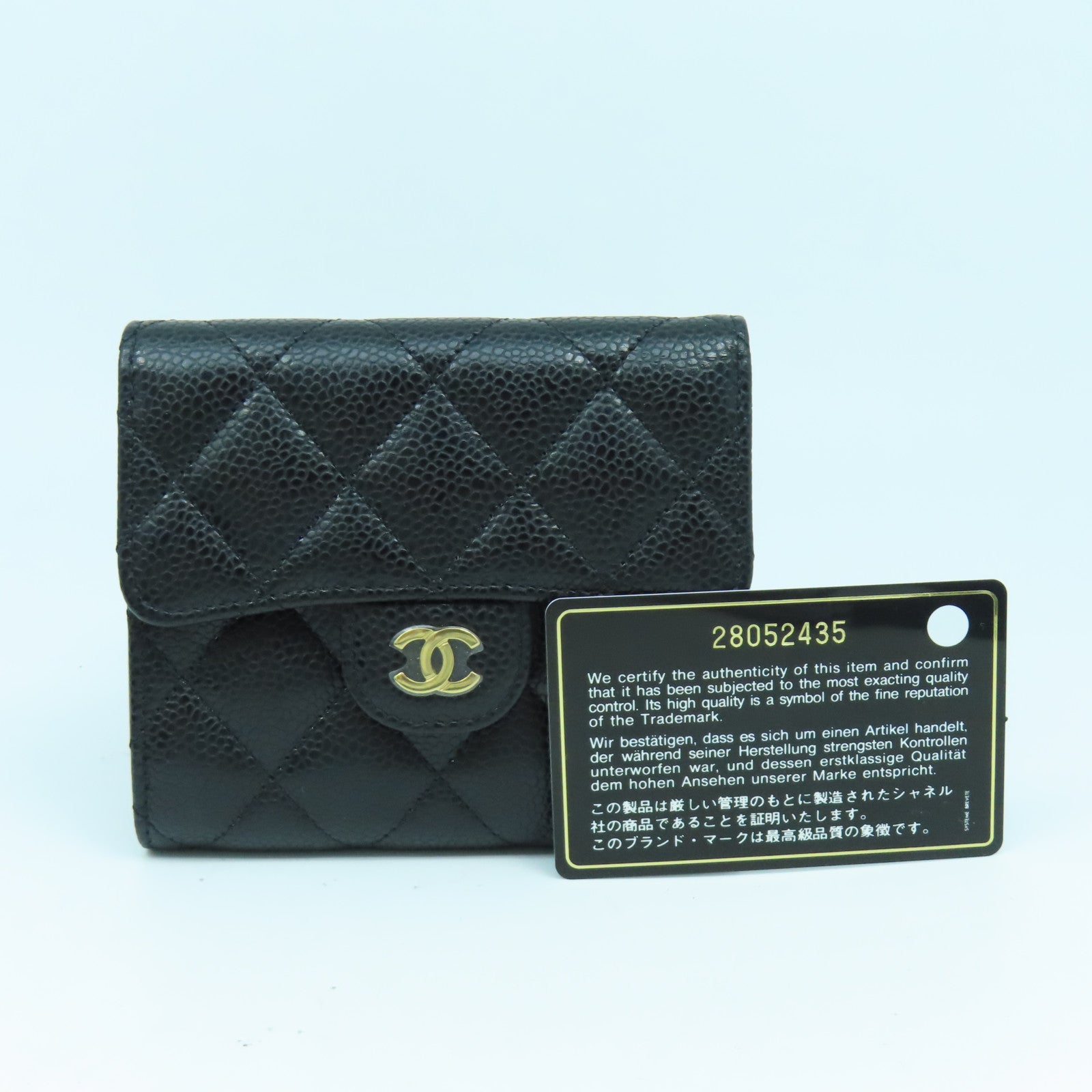 CHANEL 菱格Caviar皮革Wallet金扣錢包黑色