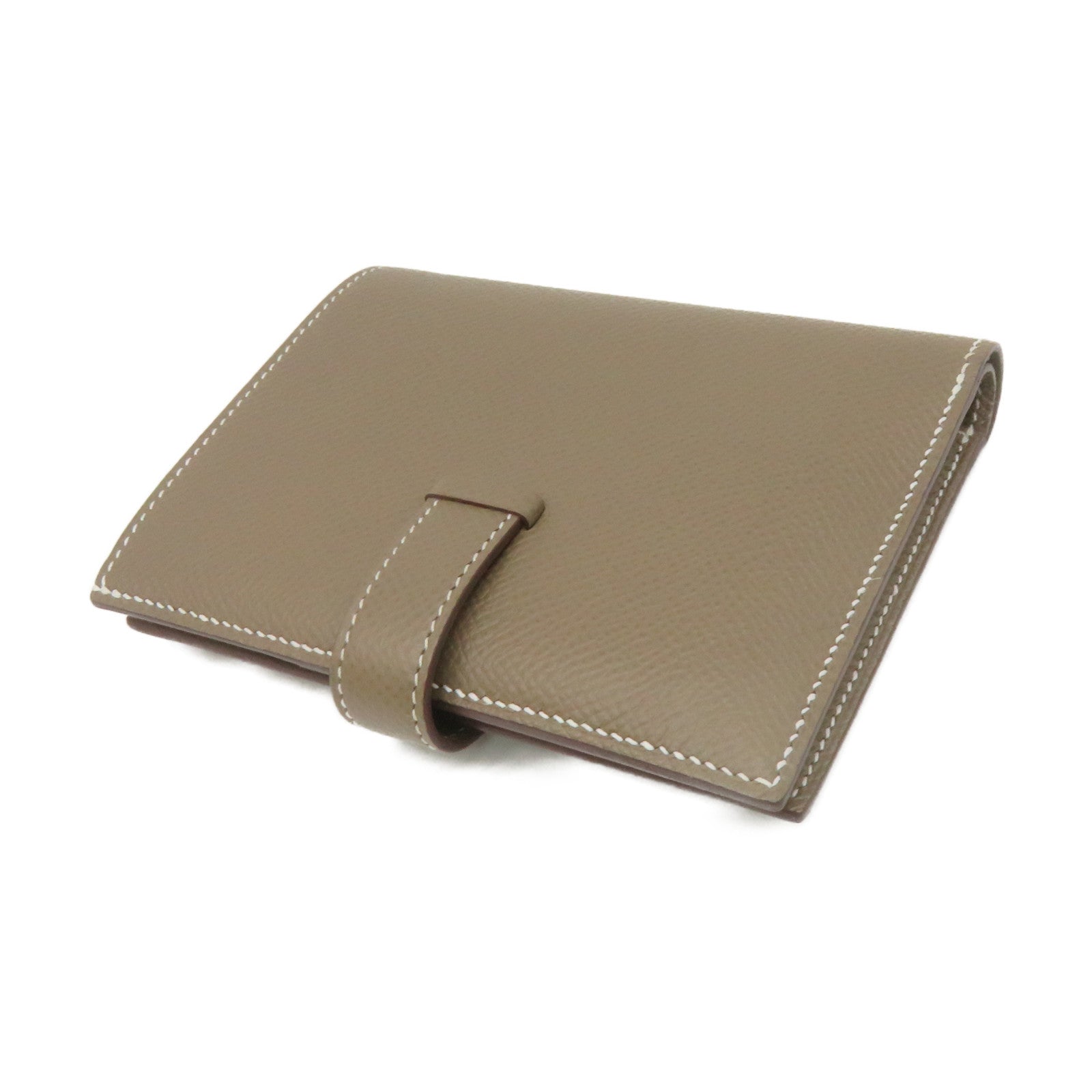 HERMES Epsom Leather Bearn Wallet Silver Buckle Short Wallet Etoupe Brown