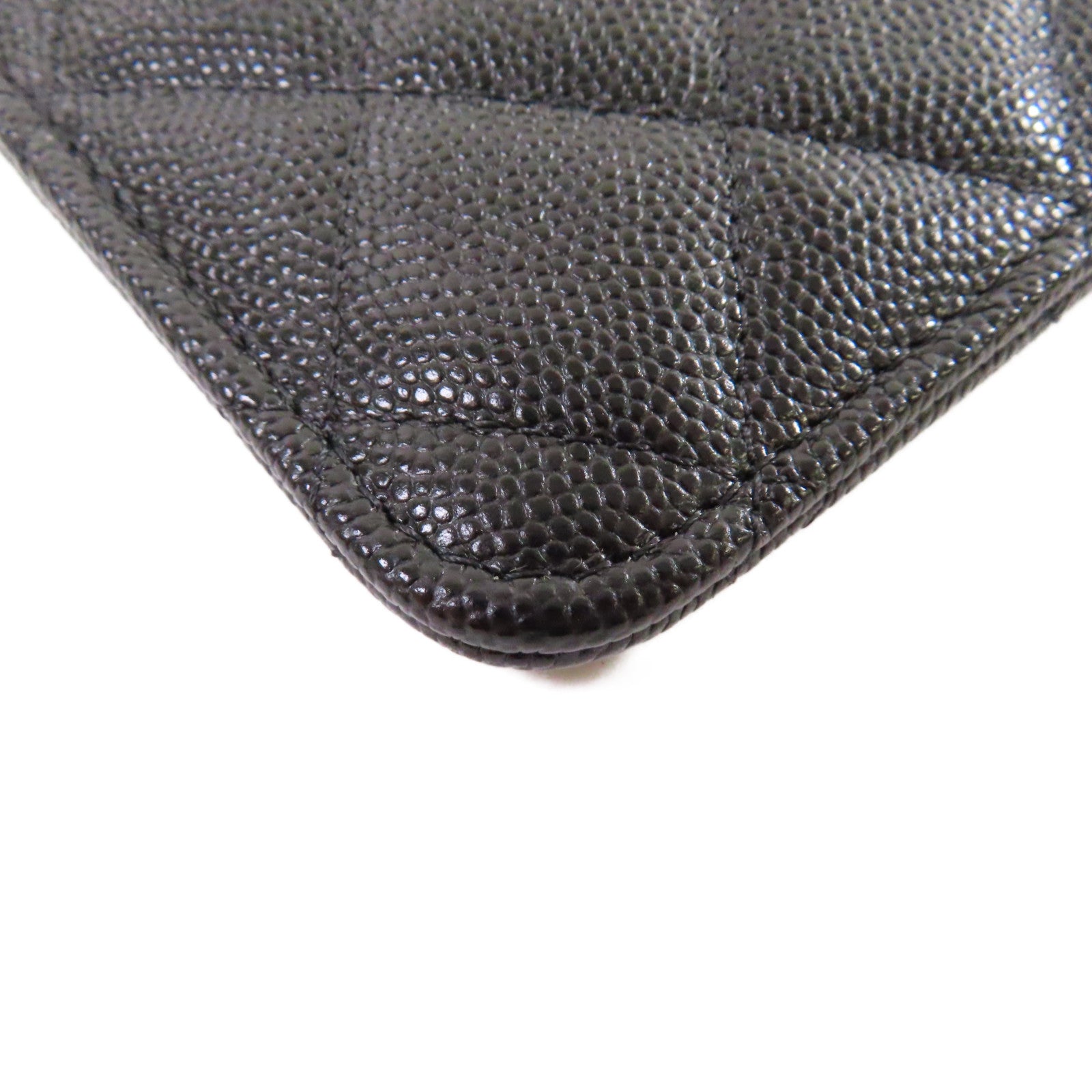 CHANEL 菱格Caviar皮革Pouch Wallet銀扣手拿錢包黑色