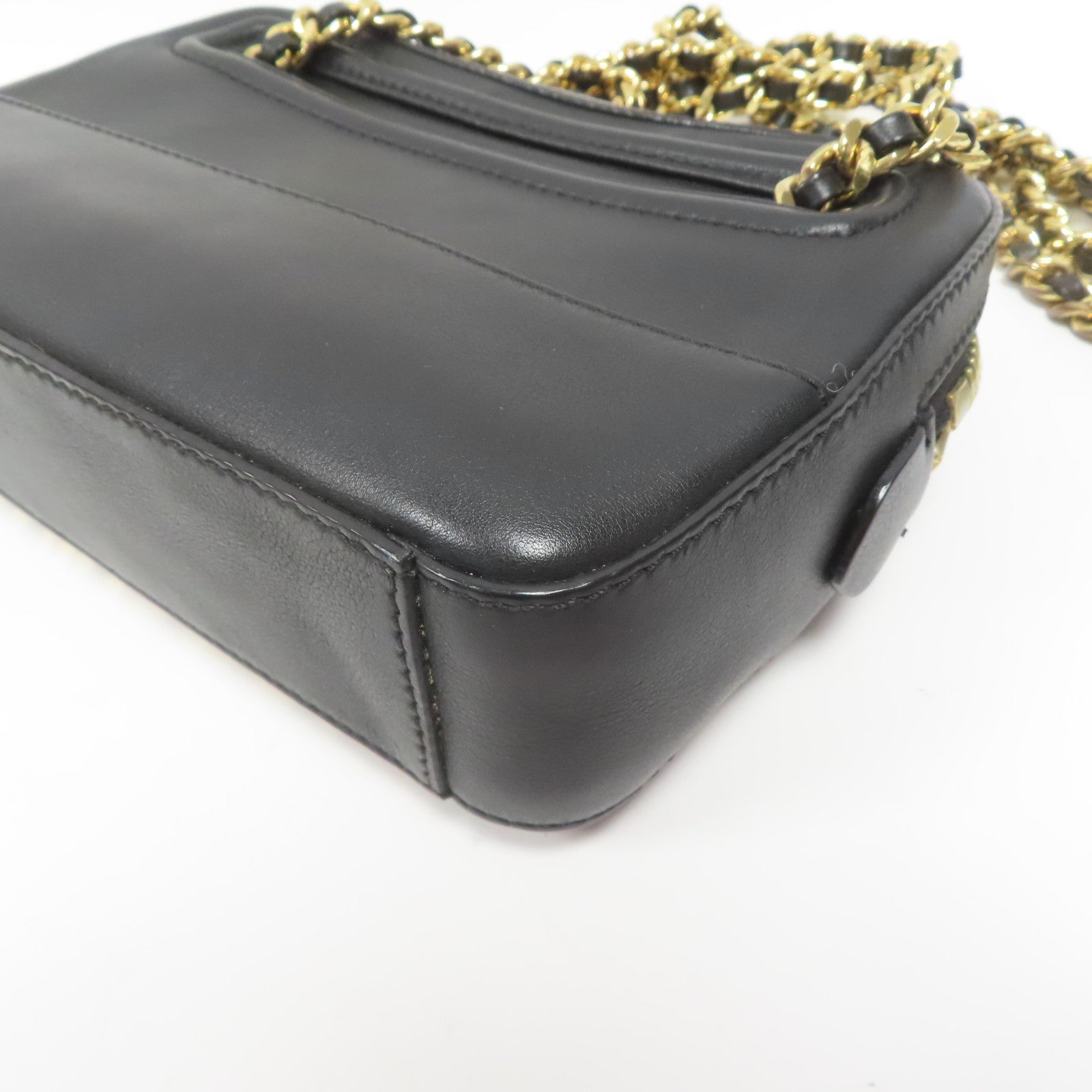 MOSCHINO 牛皮皮革Chain Shoulder金扣鏈帶肩背袋黑色