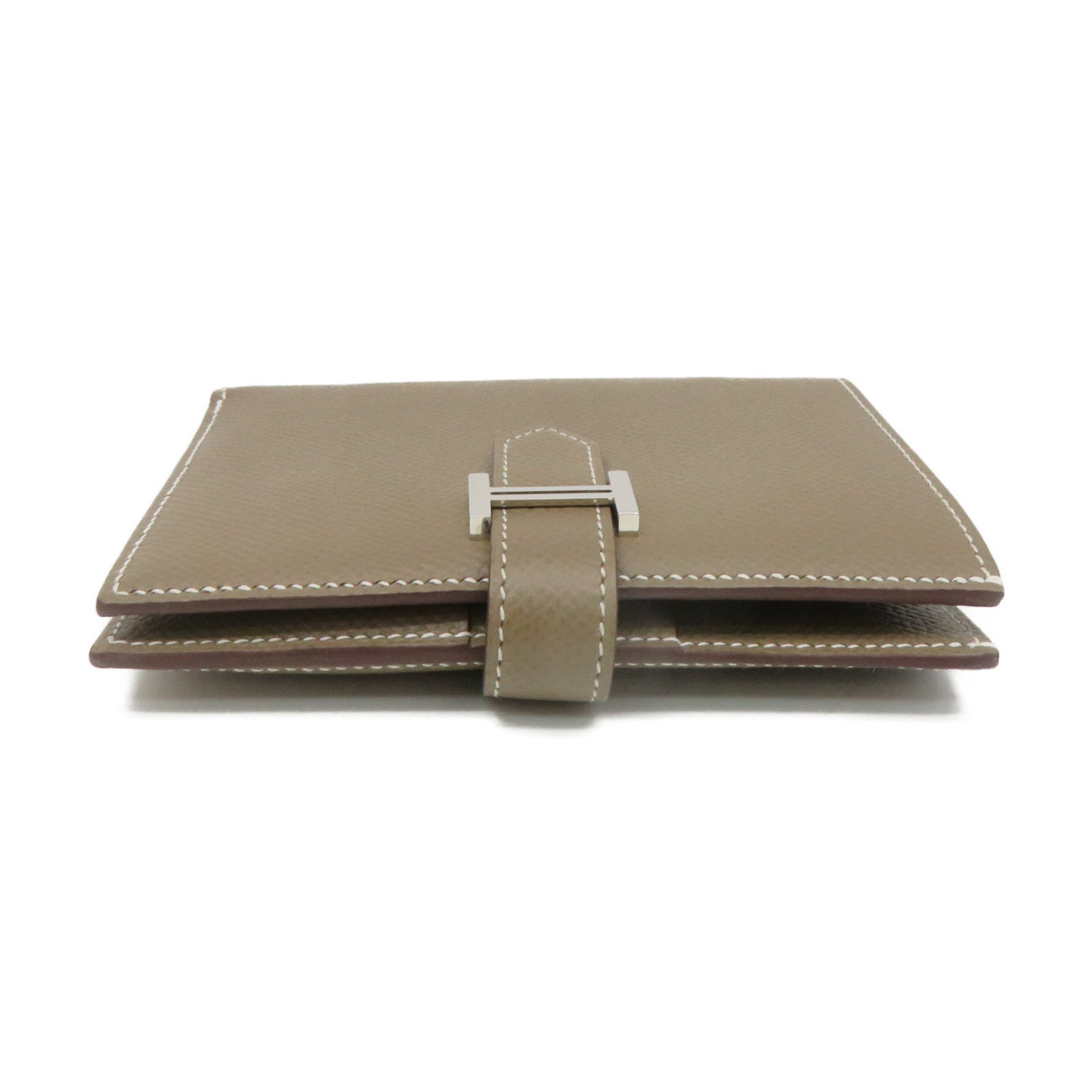 HERMES Epsom Leather Bearn Wallet Silver Buckle Short Wallet Etoupe Brown