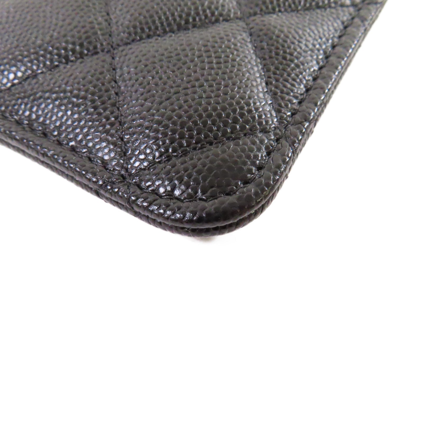 CHANEL 菱格Caviar皮革Pouch Wallet銀扣手拿錢包黑色