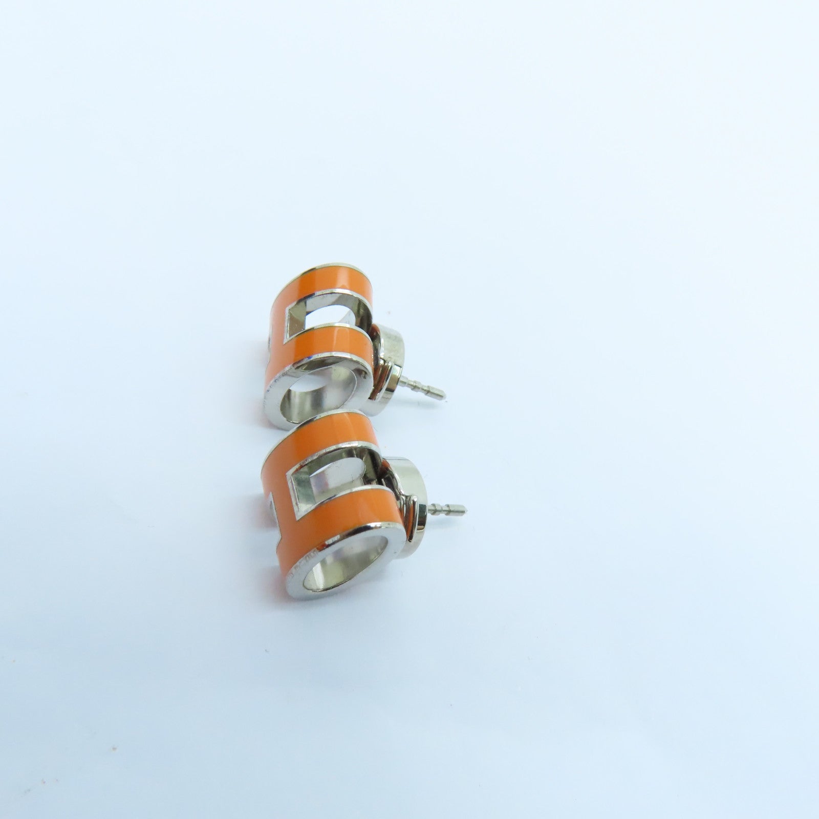 HERMES Metal Earrings H Pop Gold Buckle Earrings Orange