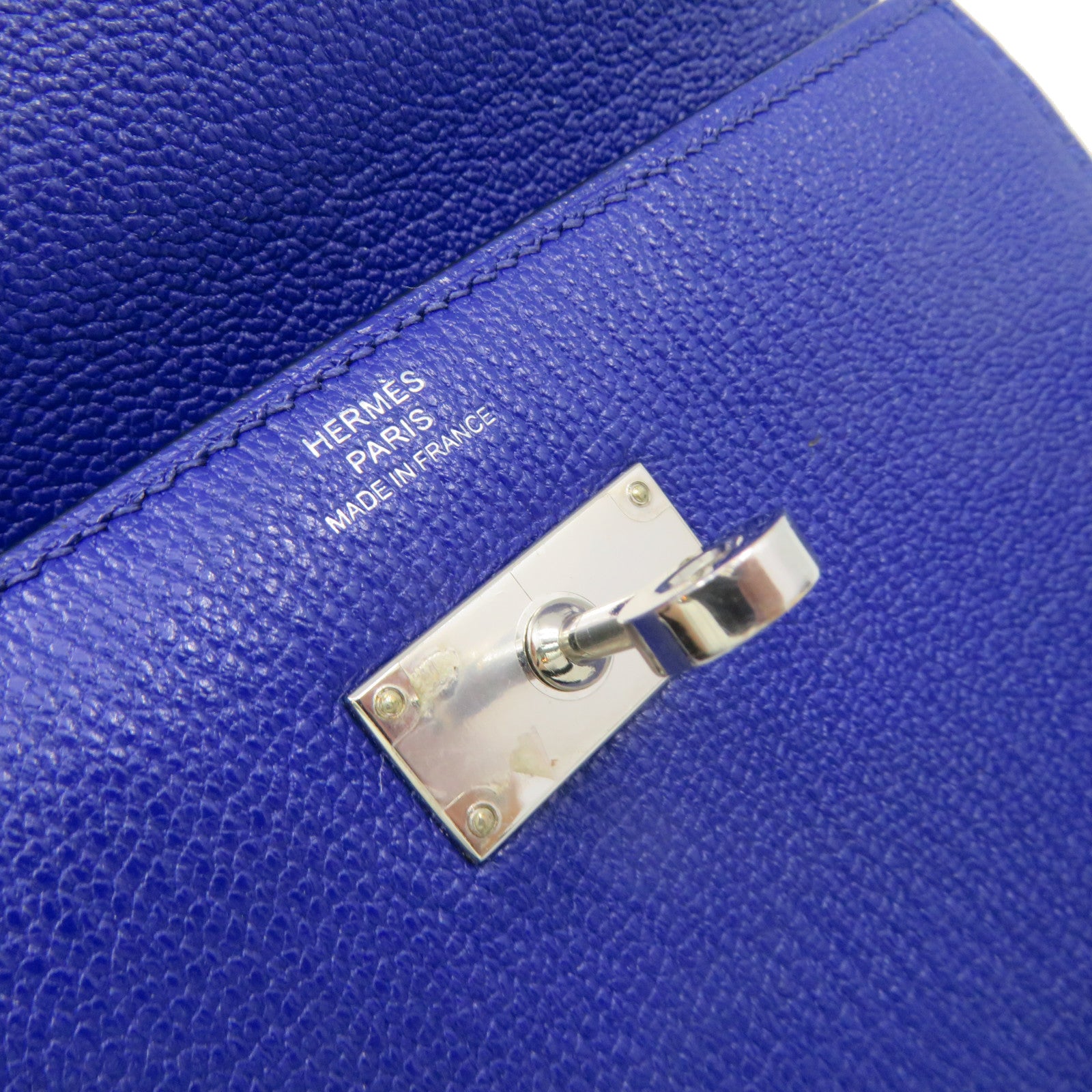 HERMES Chevre皮革Kelly Short Wallet银扣短钱包Bleu Electrique蓝色