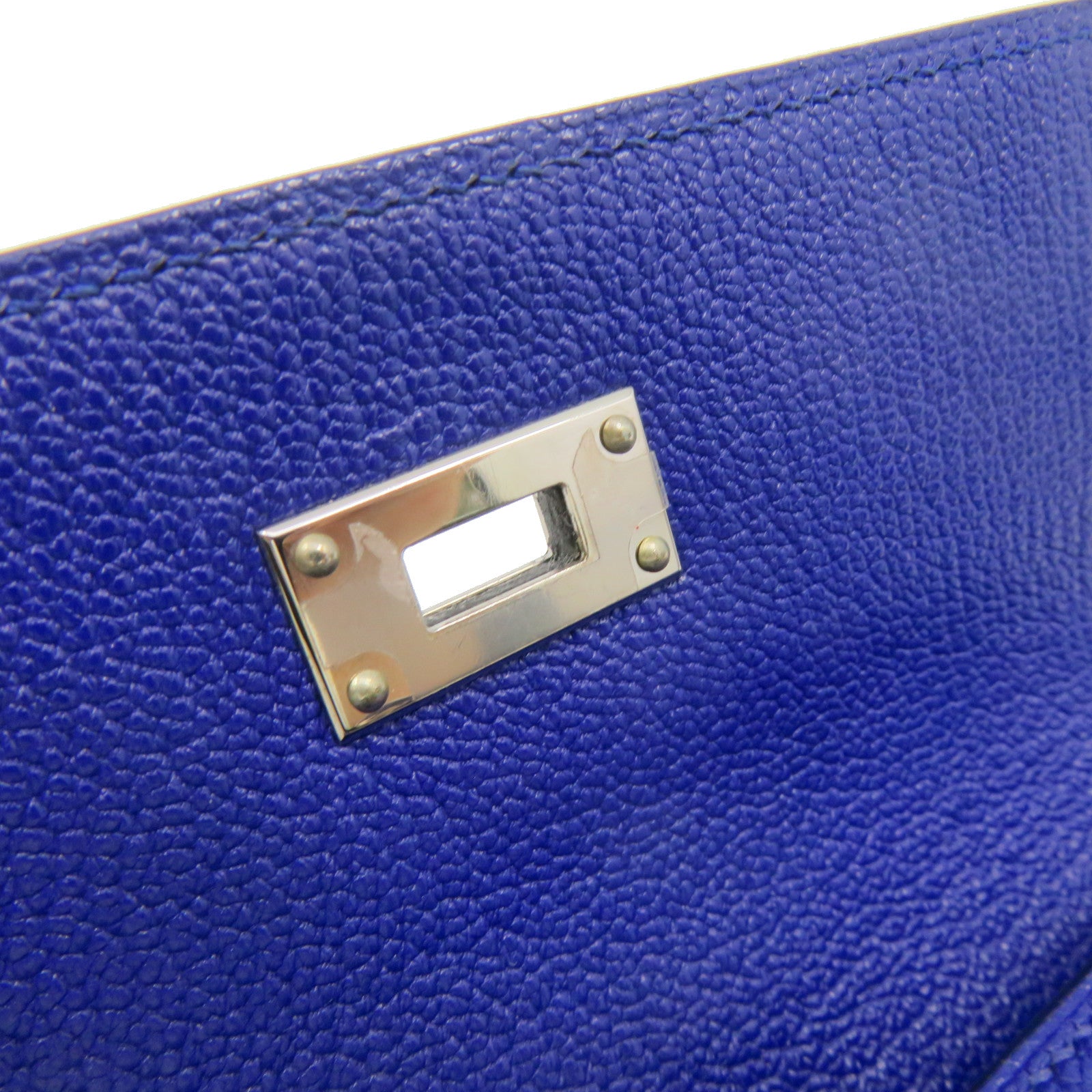 HERMES Chevre皮革Kelly Short Wallet银扣短钱包Bleu Electrique蓝色