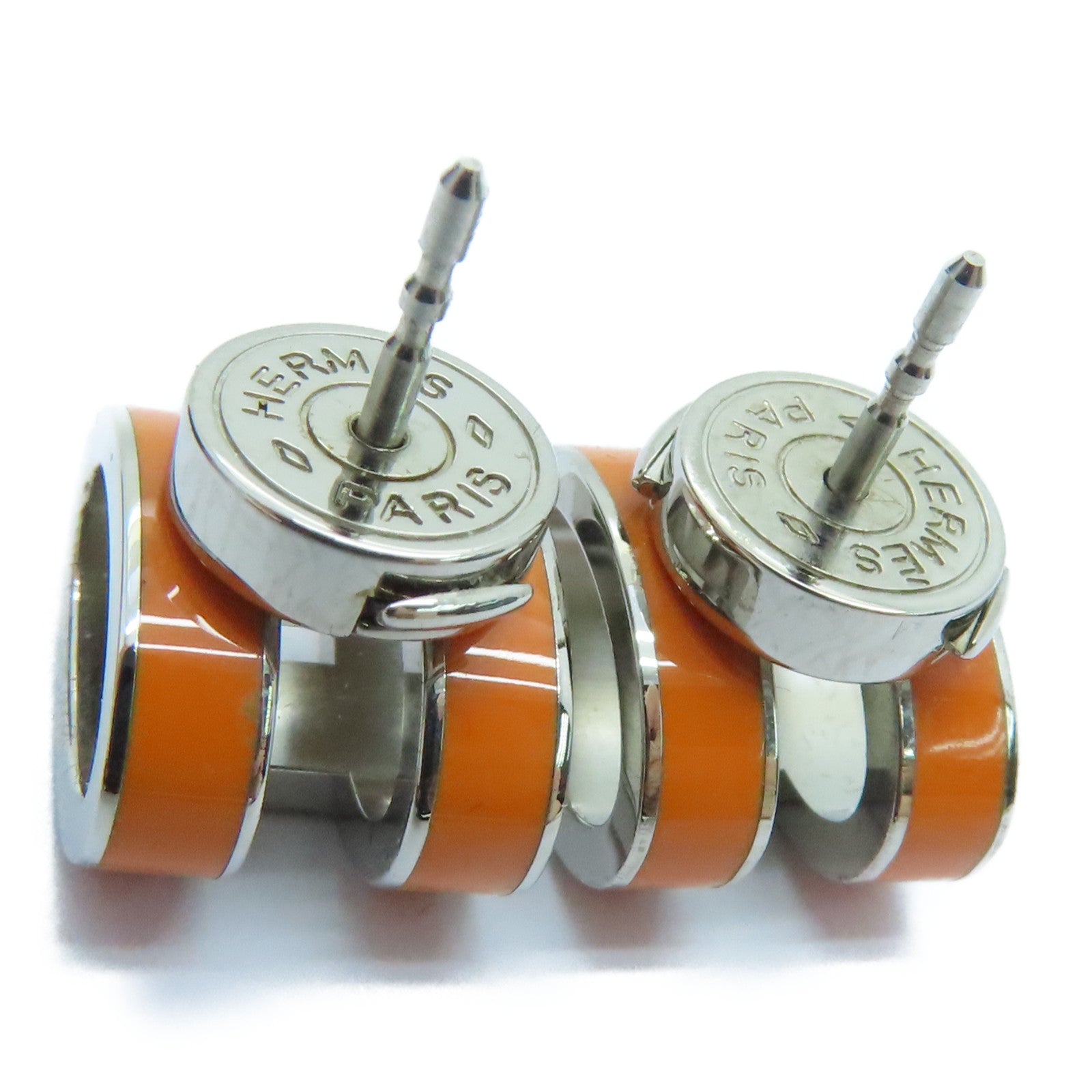 HERMES Metal Earrings H Pop Gold Buckle Earrings Orange