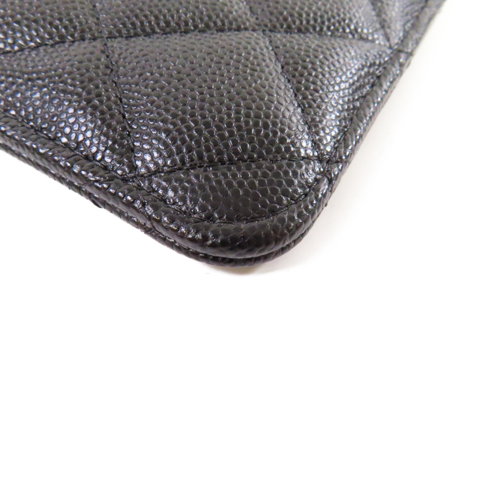 CHANEL 菱格Caviar皮革Pouch Wallet銀扣手拿錢包黑色
