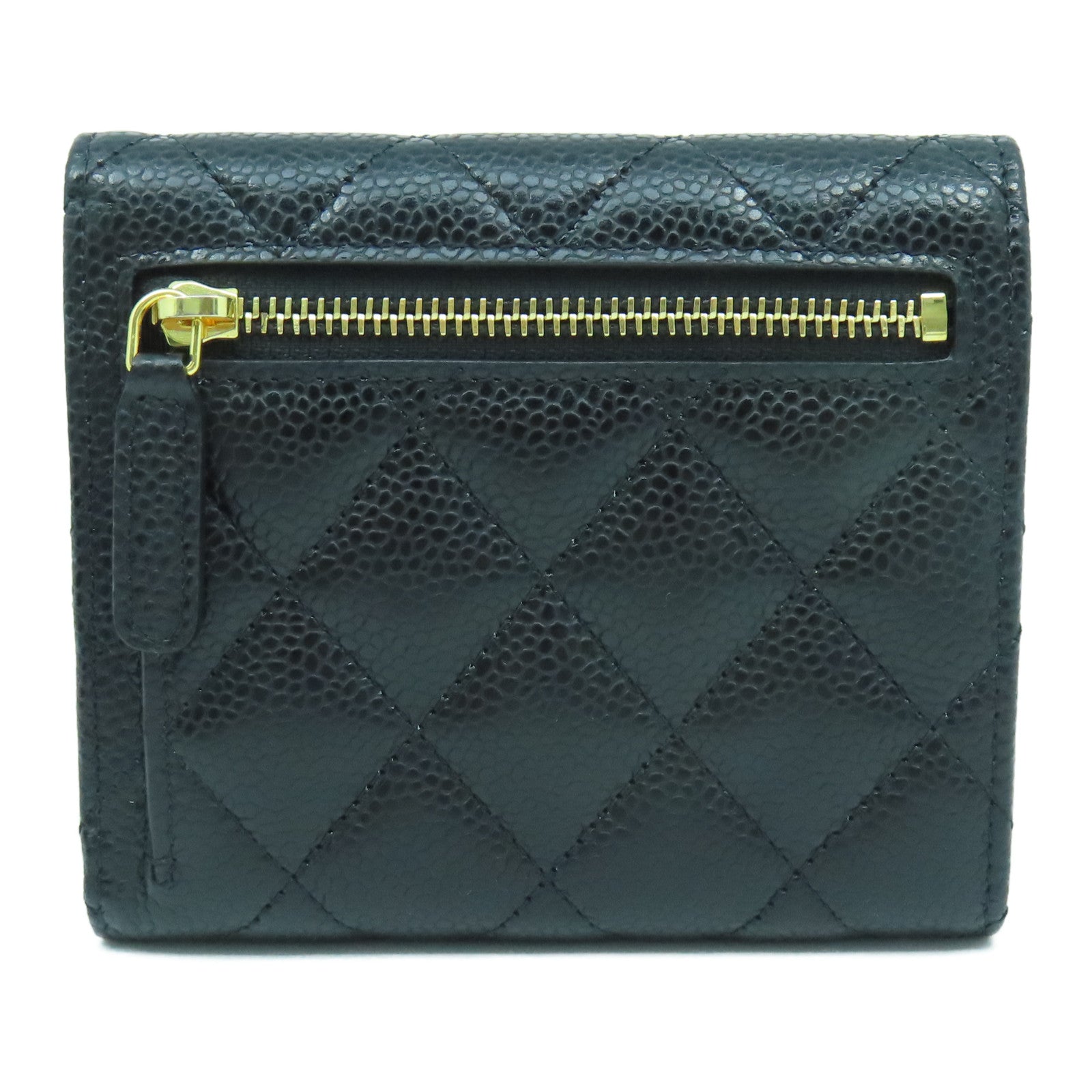 CHANEL 菱格Caviar皮革Wallet金扣錢包黑色