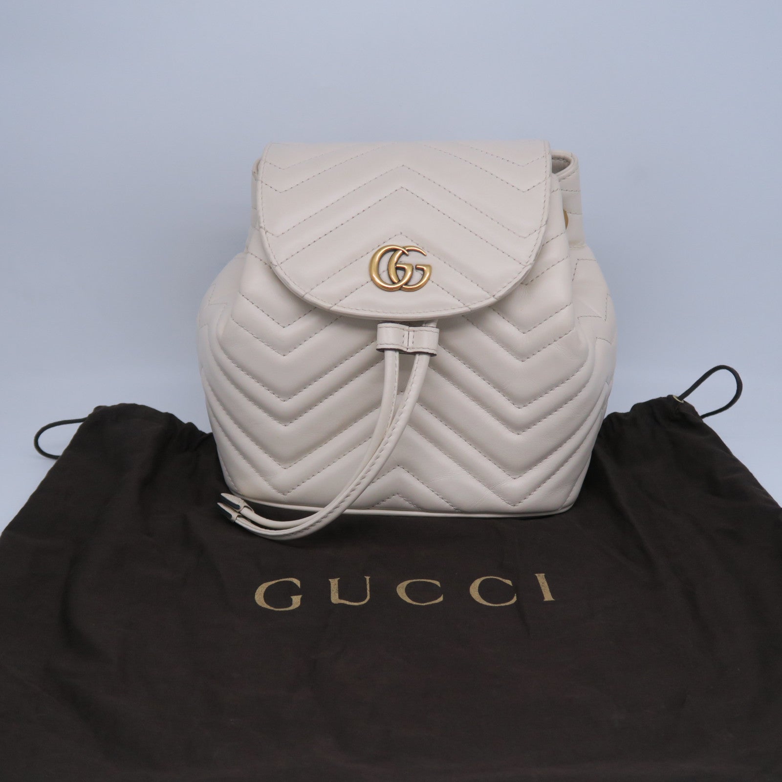 GUCCI 斜紋牛皮皮革Backpack金扣背包白色