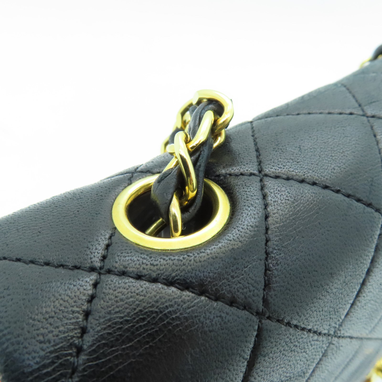 CHANEL Sheepskin Leather Vintage 20cm Gold Buckle Chain Shoulder Bag Black
