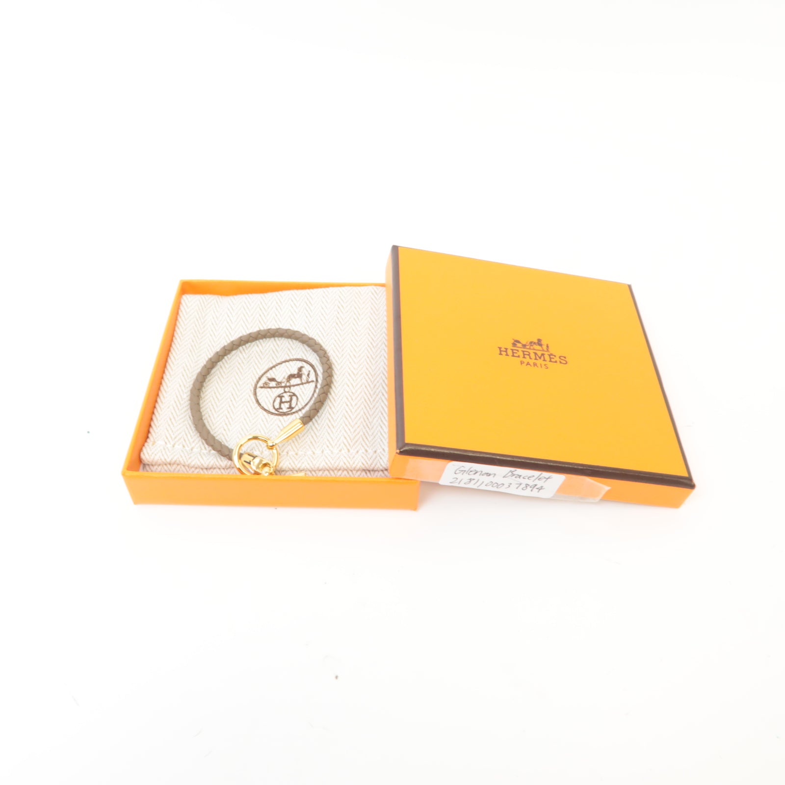 HERMES Swift皮革Glenan Bracelet金扣手鐲灰色