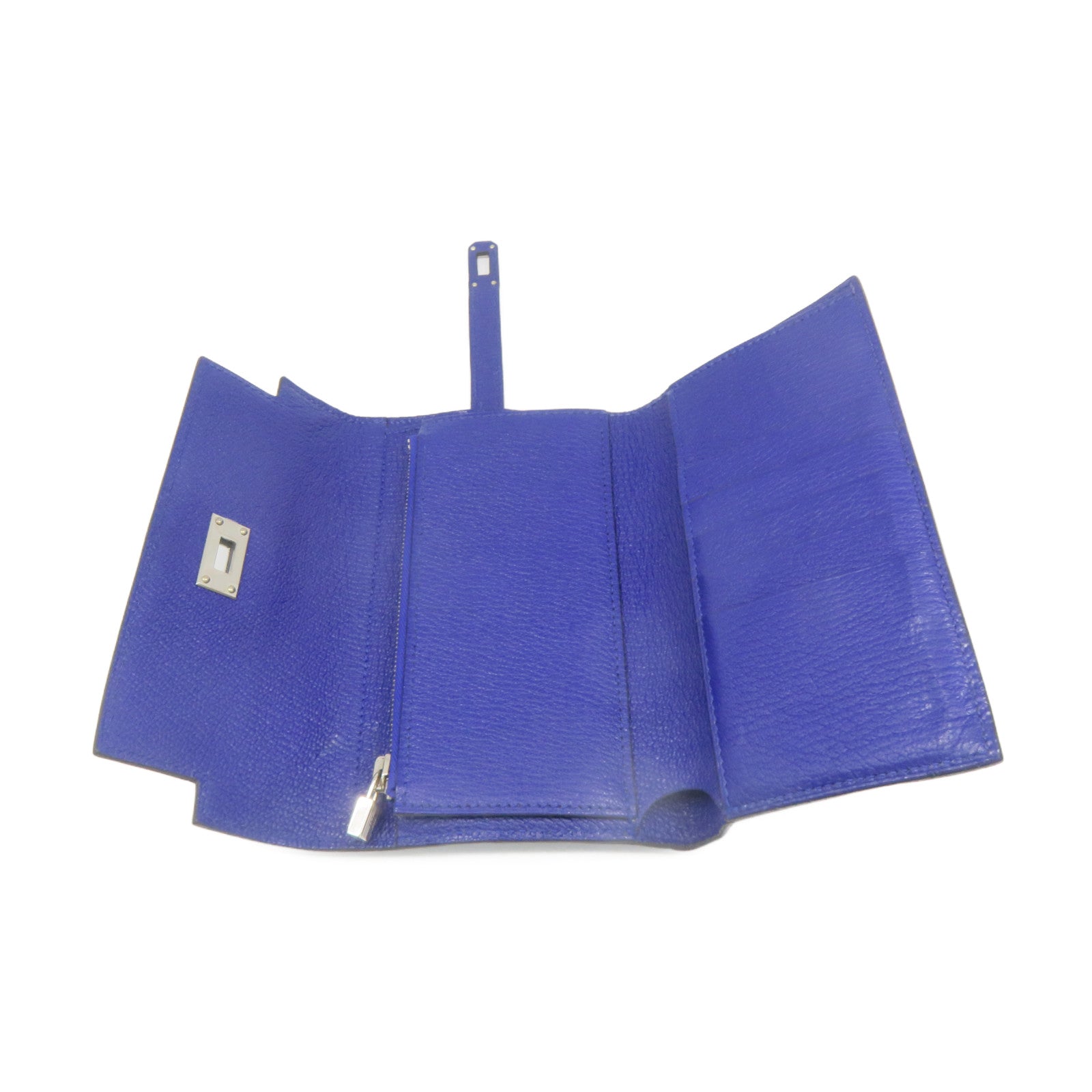 HERMES Chevre皮革Kelly Short Wallet银扣短钱包Bleu Electrique蓝色