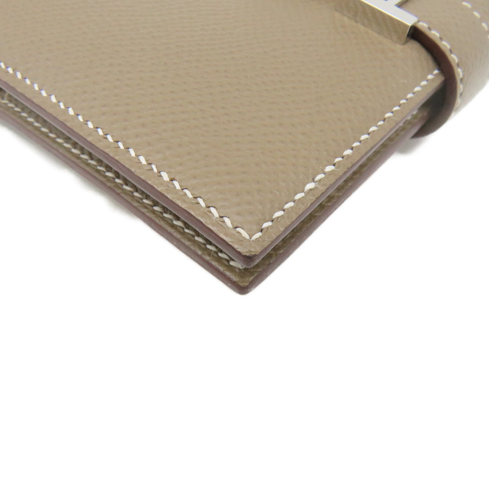HERMES Epsom Leather Bearn Wallet Silver Buckle Short Wallet Etoupe Brown