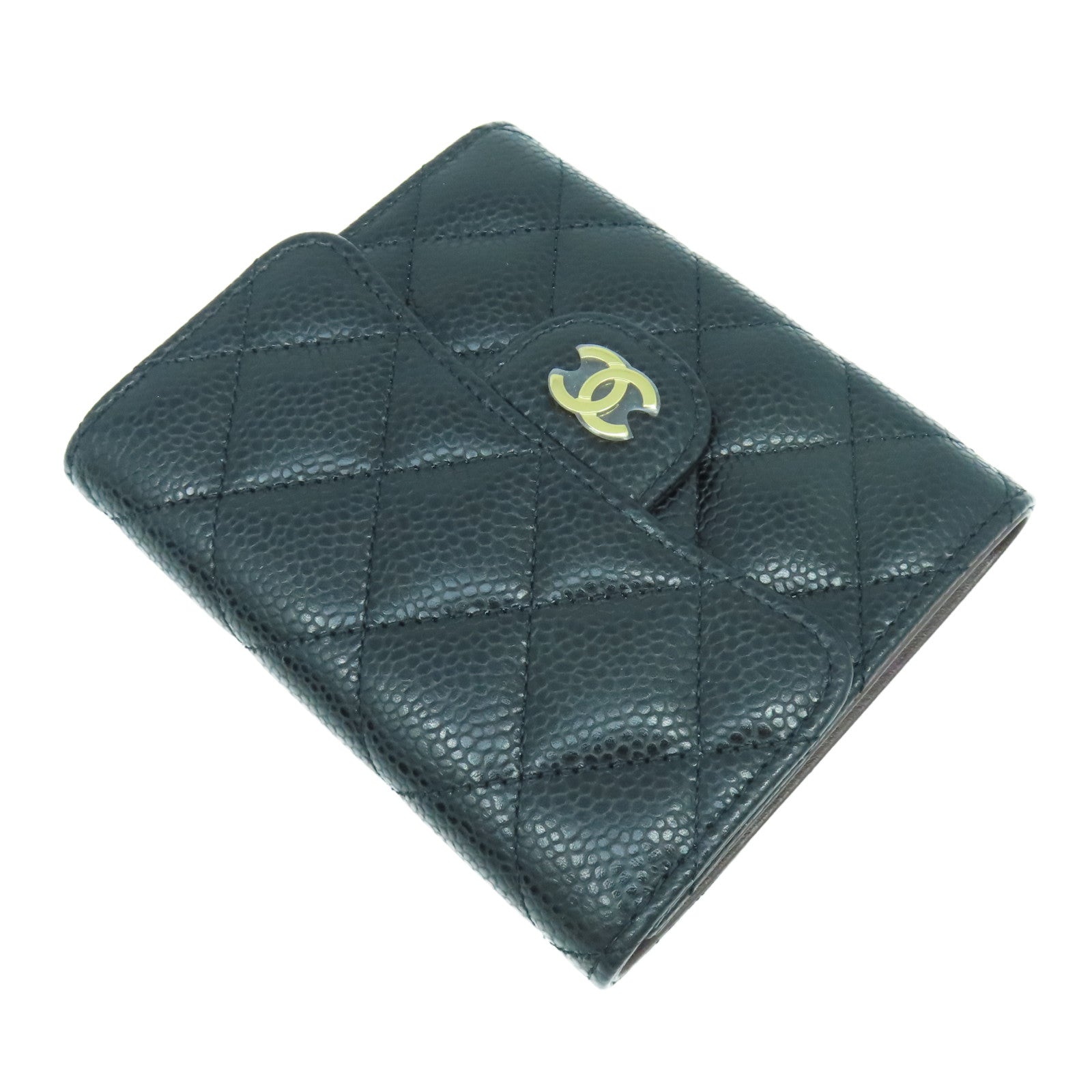 CHANEL 菱格Caviar皮革Wallet金扣錢包黑色