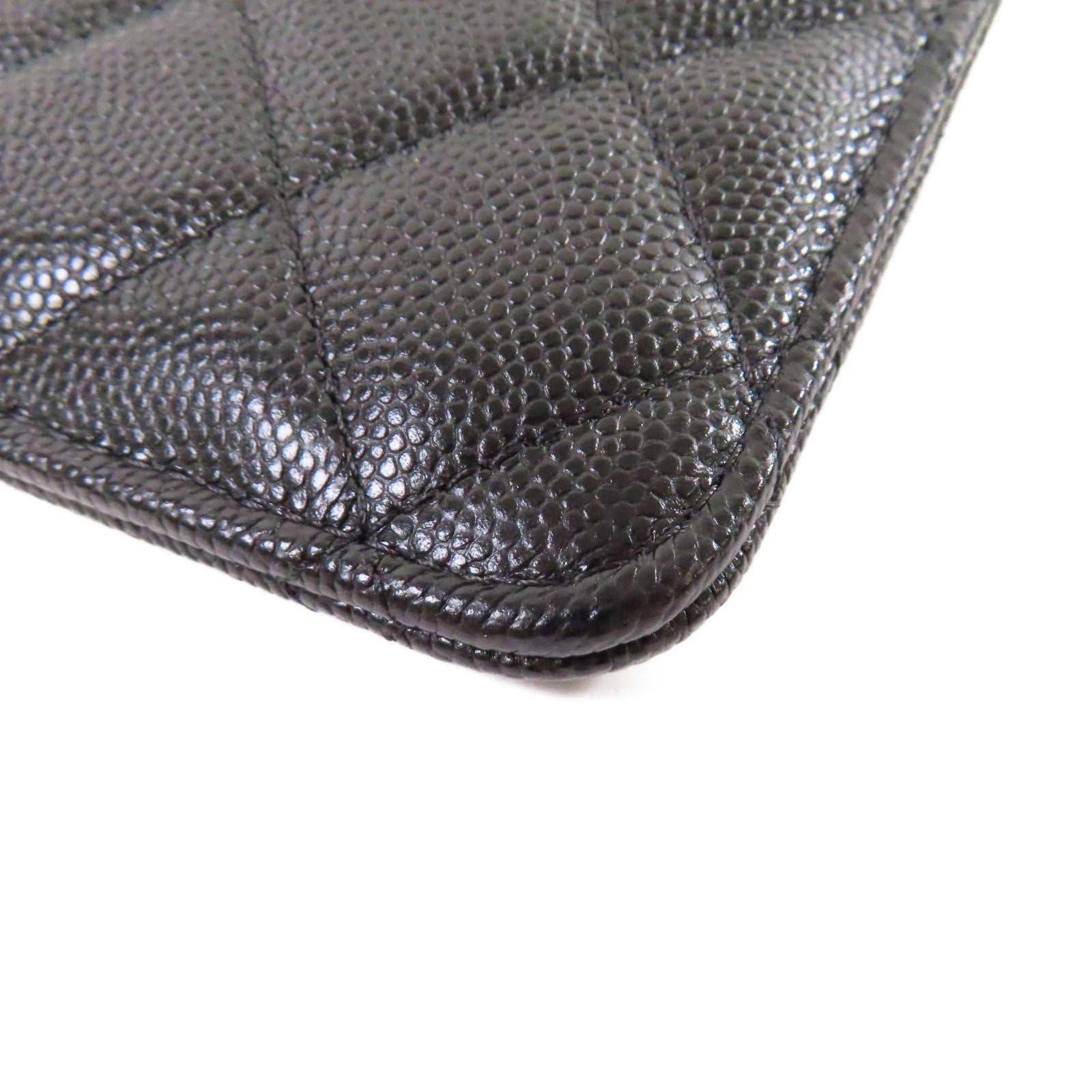 CHANEL 菱格Caviar皮革Pouch Wallet銀扣手拿錢包黑色