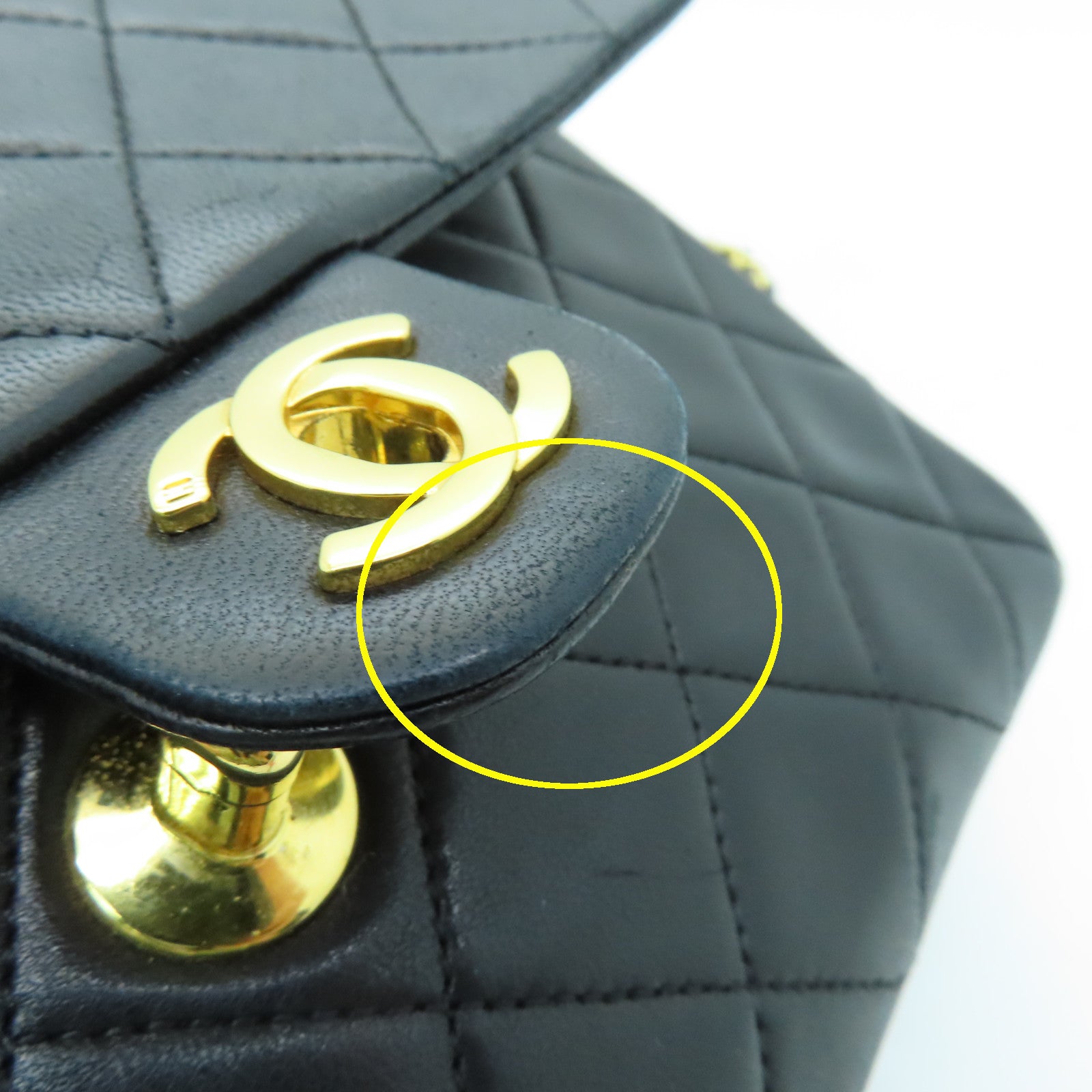 CHANEL Sheepskin Leather Vintage 20cm Gold Buckle Chain Shoulder Bag Black
