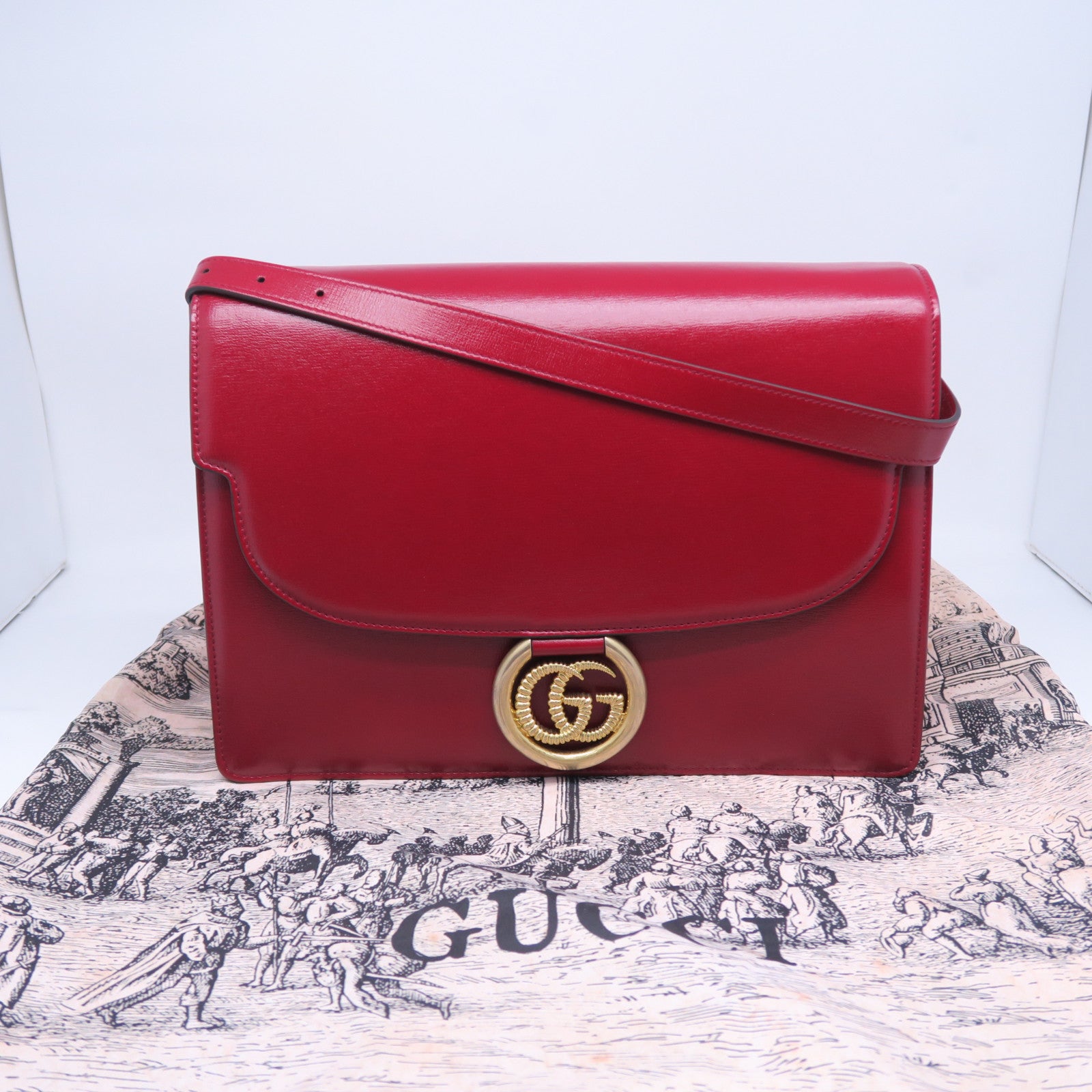 GUCCI 牛皮皮革Shoulder Bag金扣肩背袋紅色