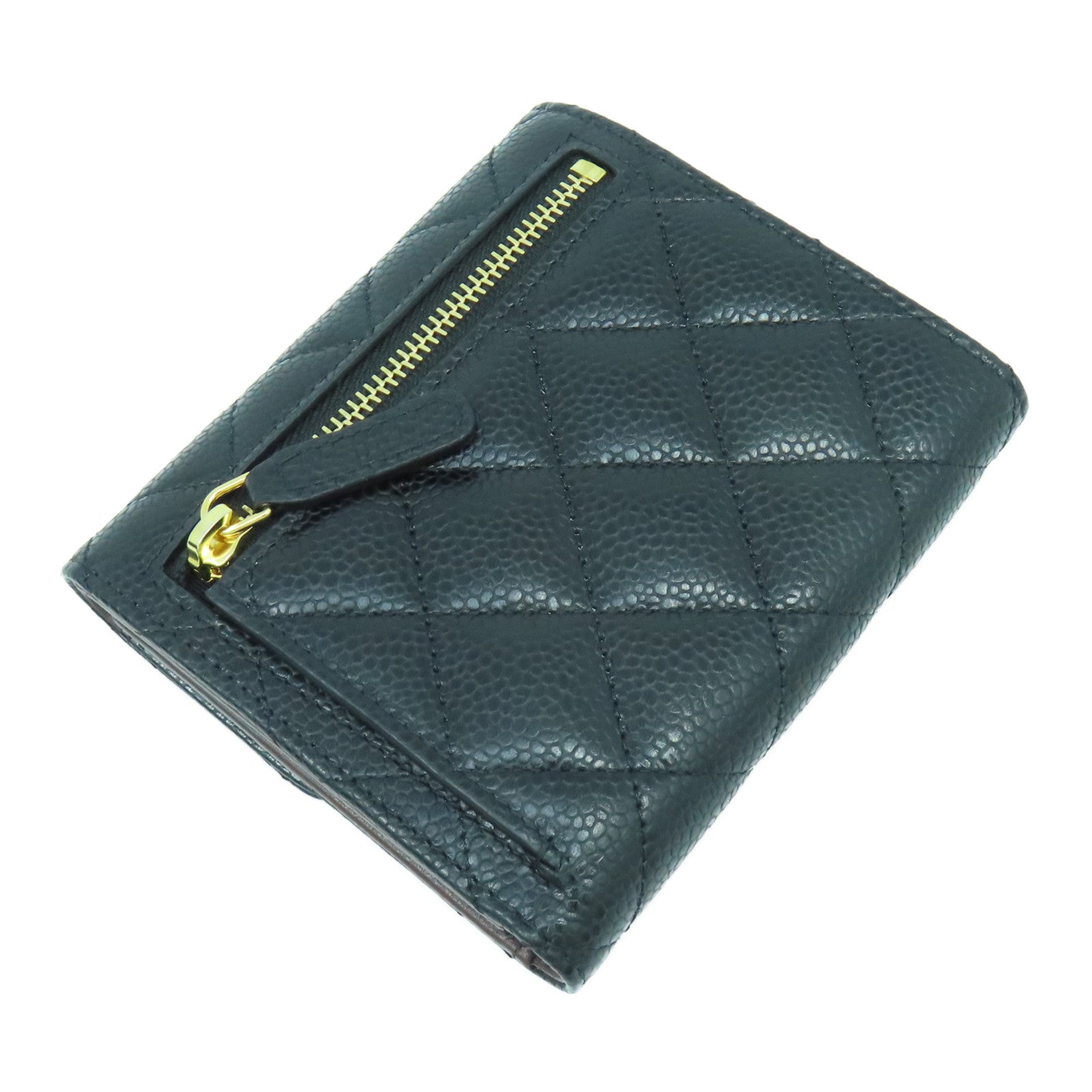 CHANEL 菱格Caviar皮革Wallet金扣錢包黑色