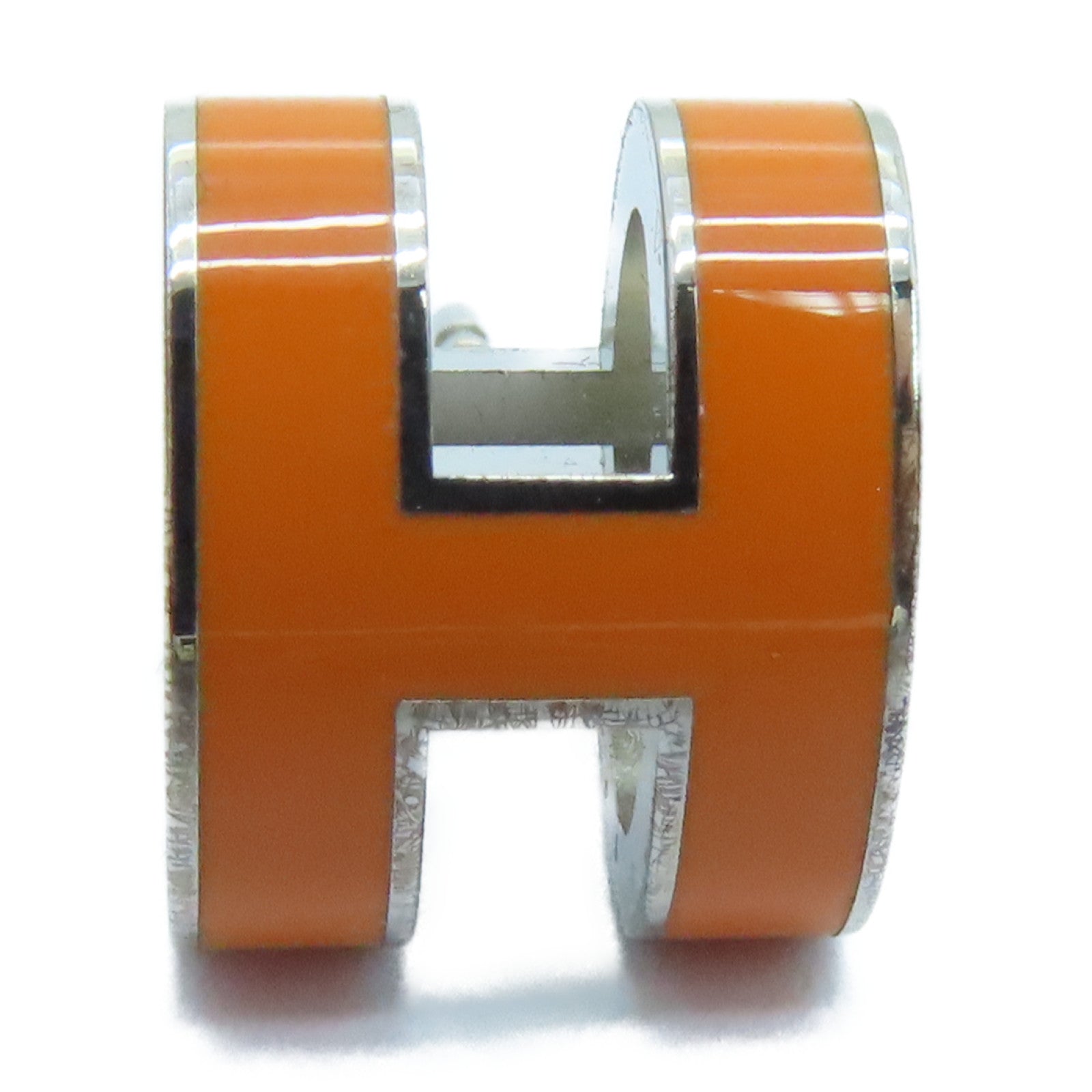 HERMES Metal Earrings H Pop Gold Buckle Earrings Orange
