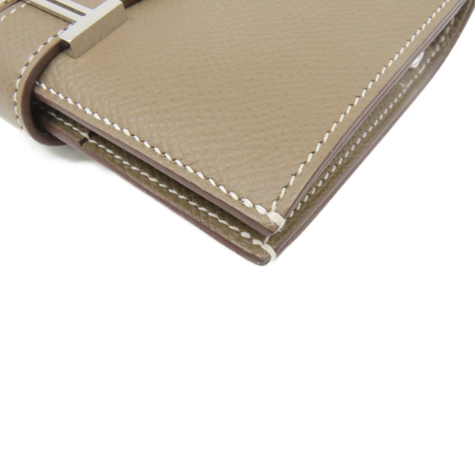 HERMES Epsom Leather Bearn Wallet Silver Buckle Short Wallet Etoupe Brown