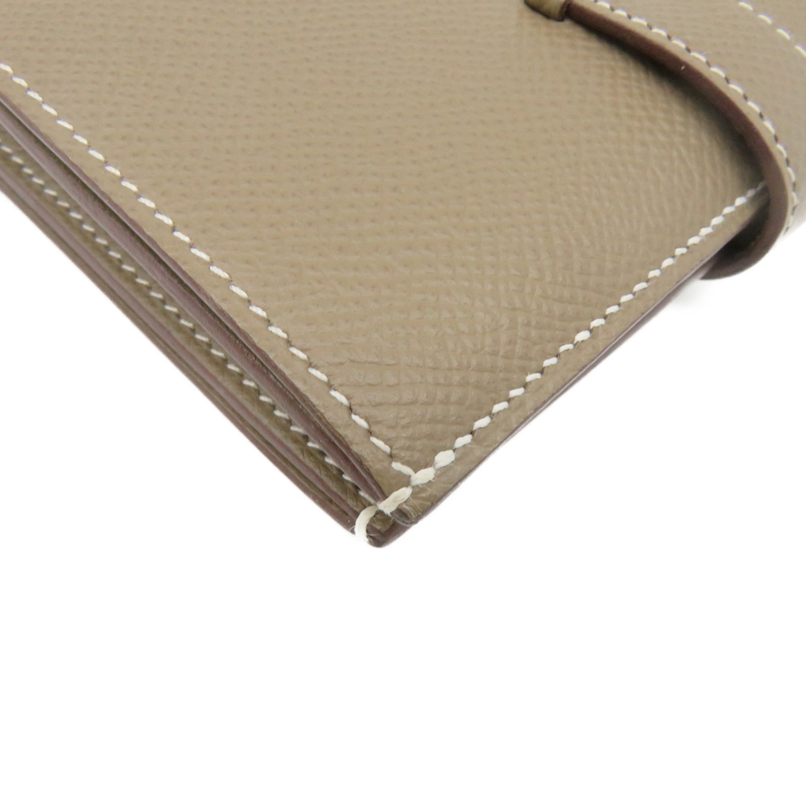 HERMES Epsom Leather Bearn Wallet Silver Buckle Short Wallet Etoupe Brown