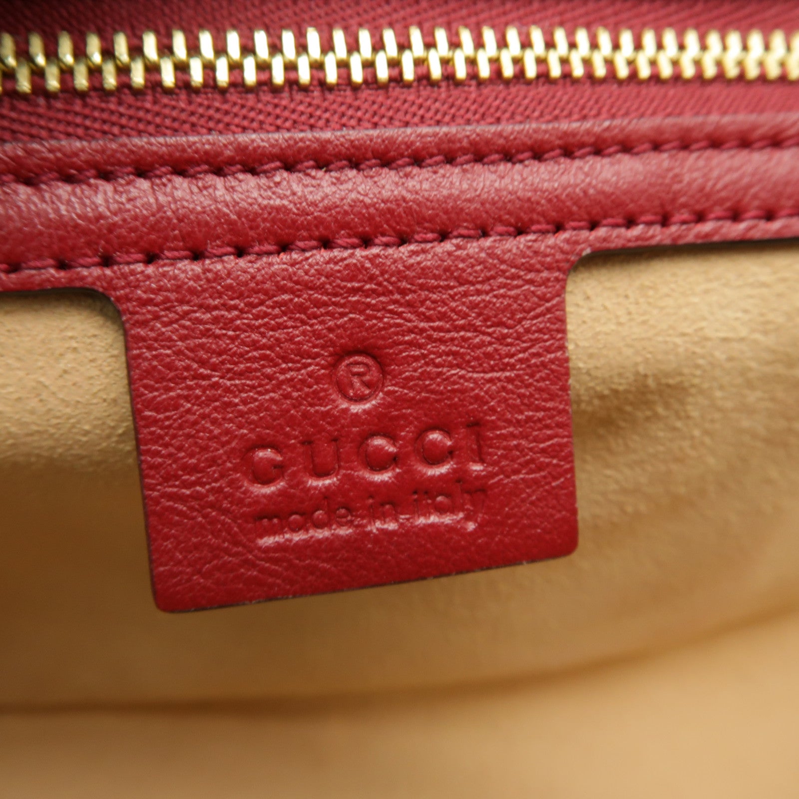 GUCCI 帆布GG Marmont金扣鏈帶肩背袋米色/紅色