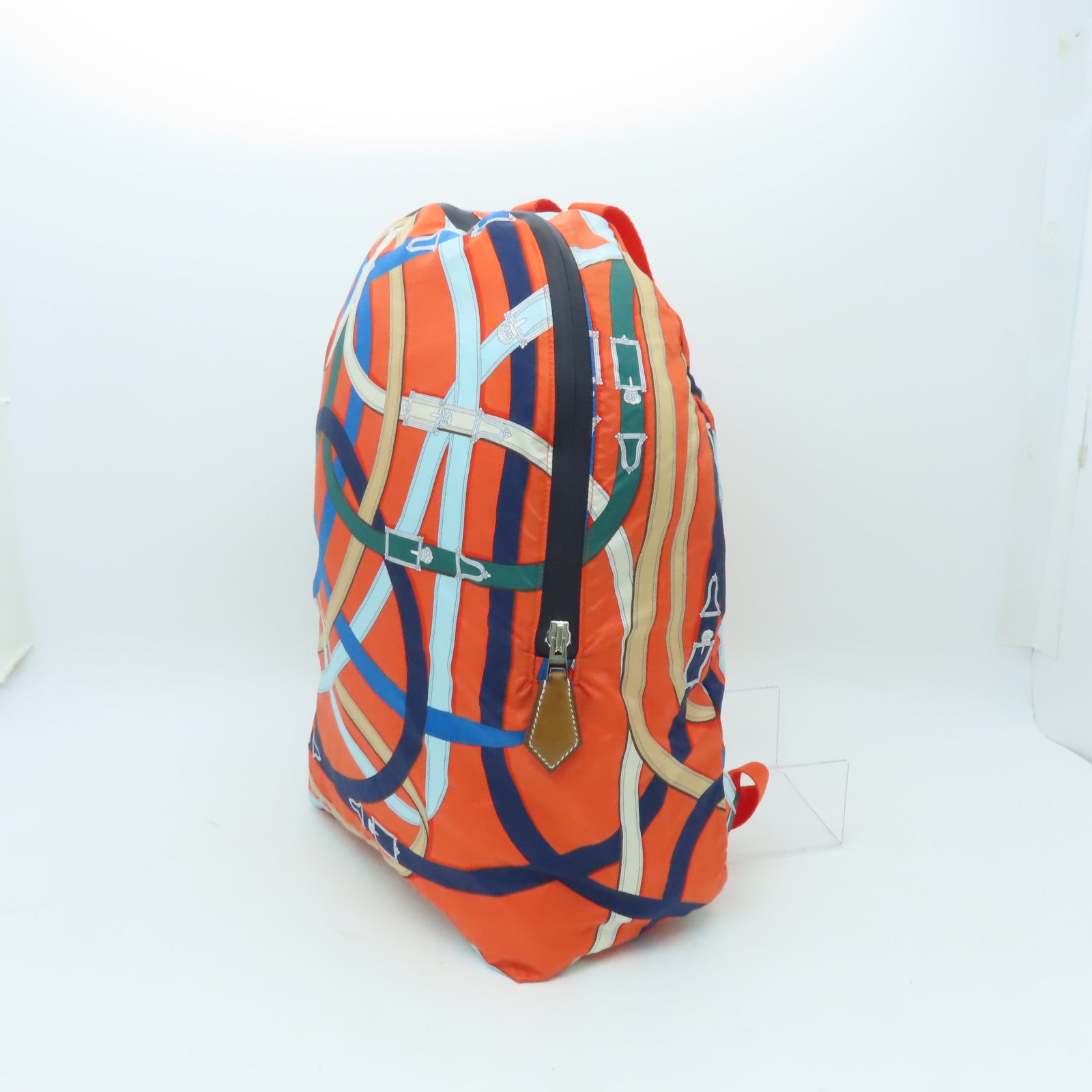 HERMES 絲質Airsilk Backpack銀扣背包橙色