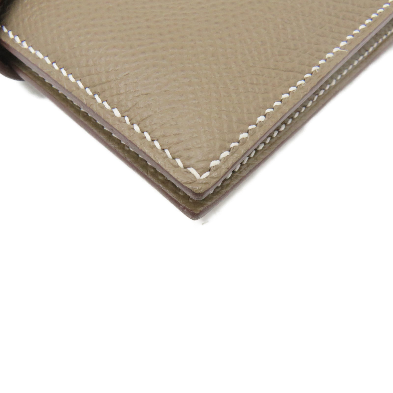 HERMES Epsom Leather Bearn Wallet Silver Buckle Short Wallet Etoupe Brown