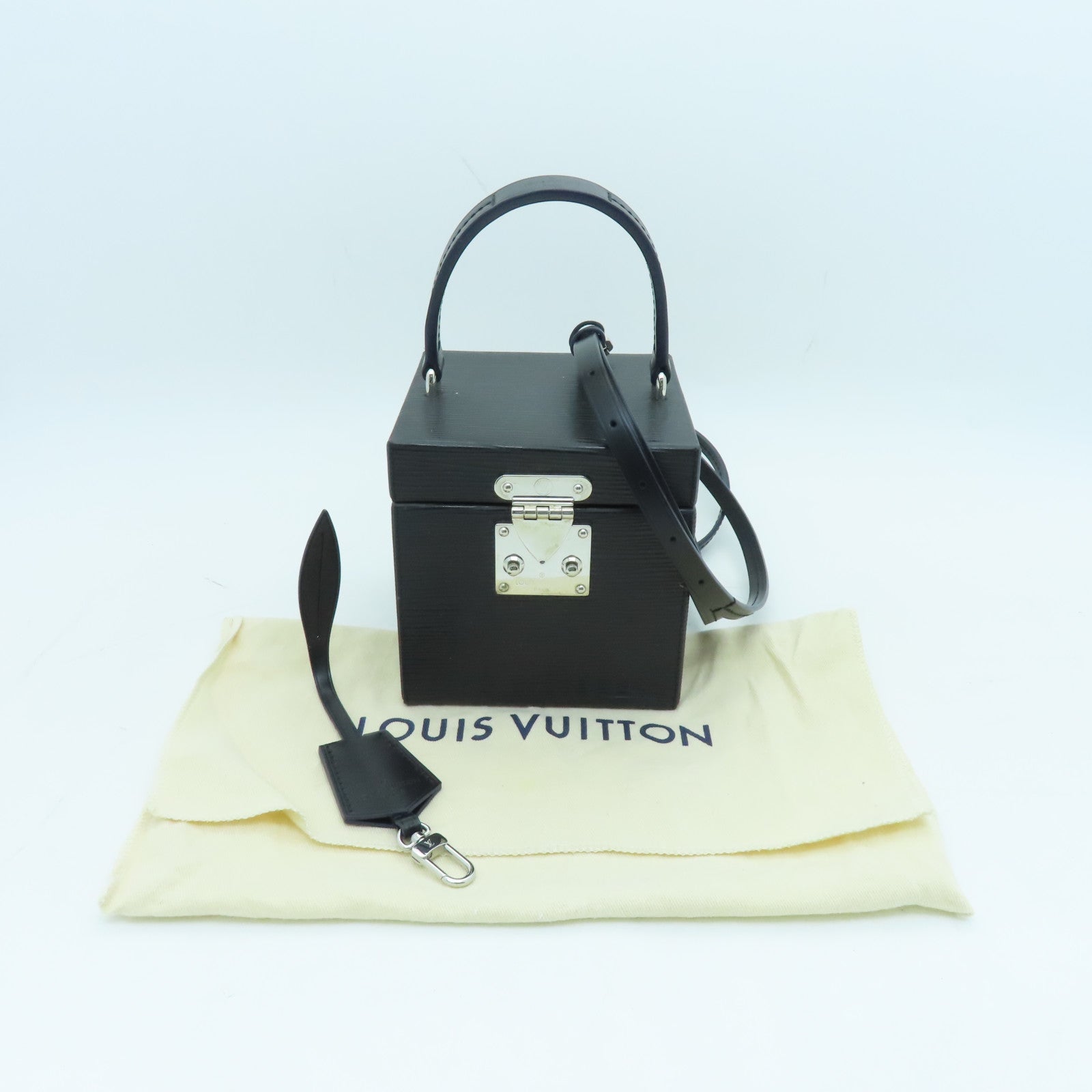 LOUIS VUITTON Epi Bleecker Box Silver Buckle Handle Shoulder Backpack Black
