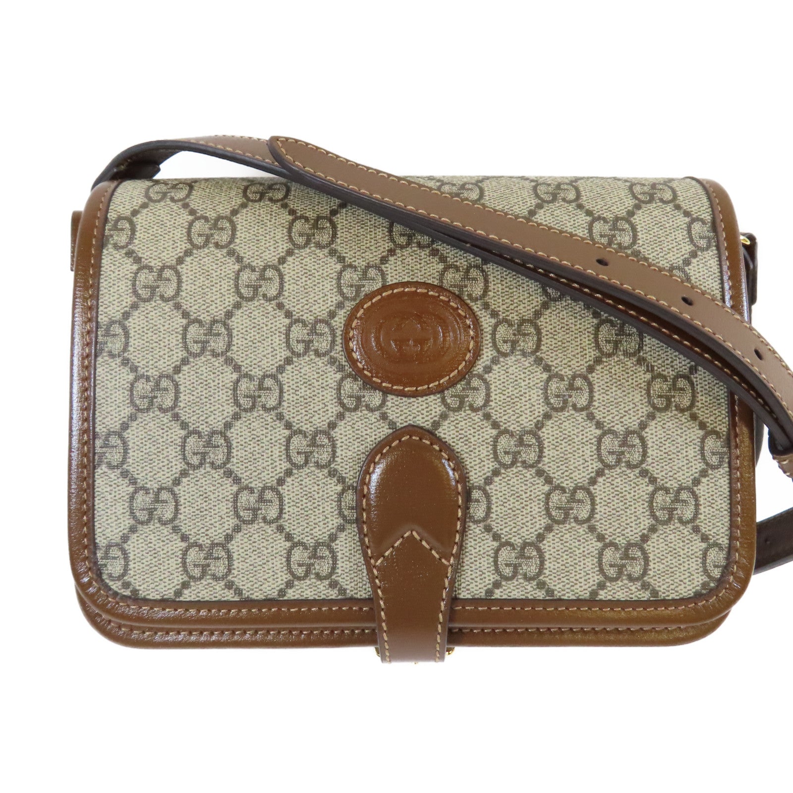 GUCCI 塗層帆布GG Retro金扣肩背袋啡色