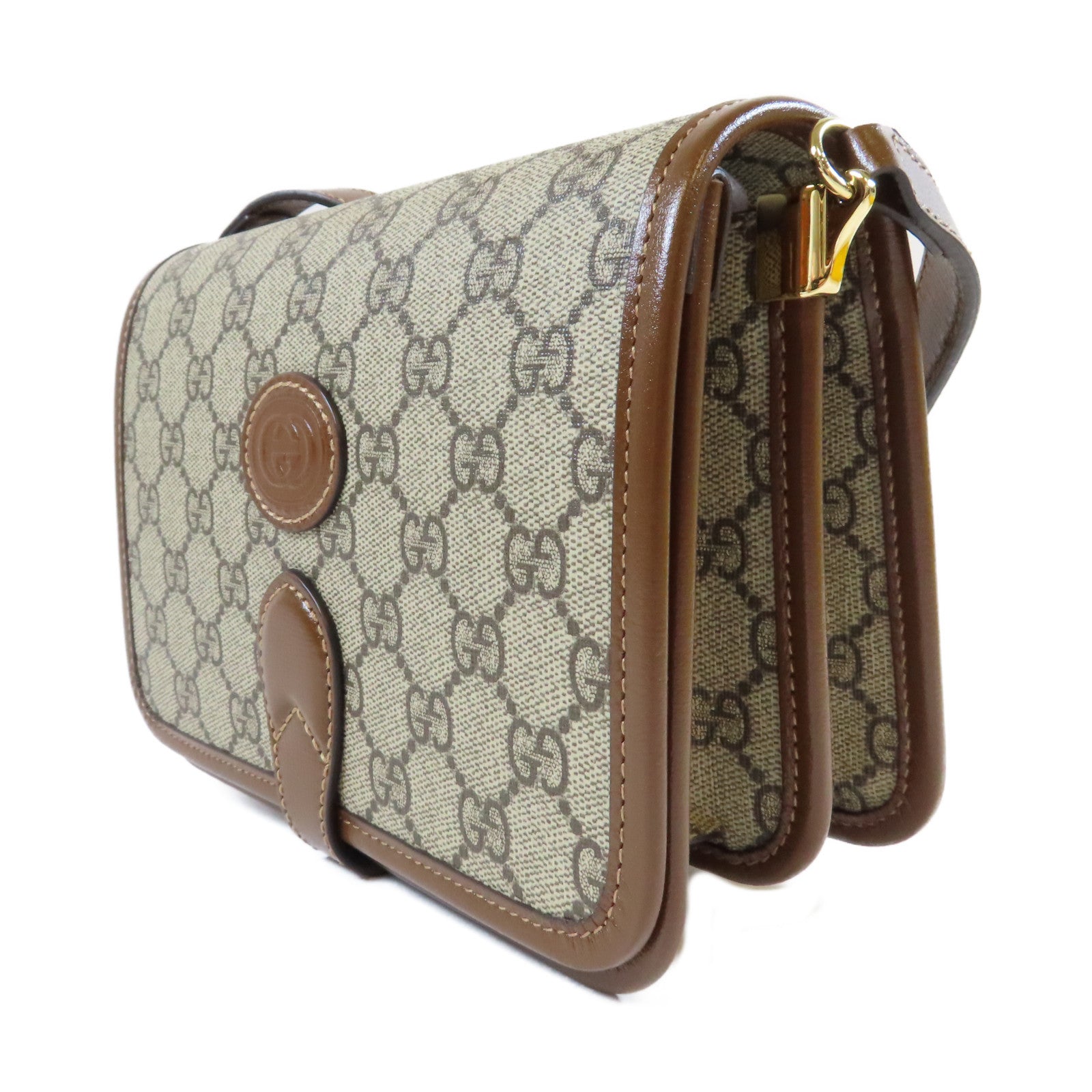 GUCCI 塗層帆布GG Retro金扣肩背袋啡色