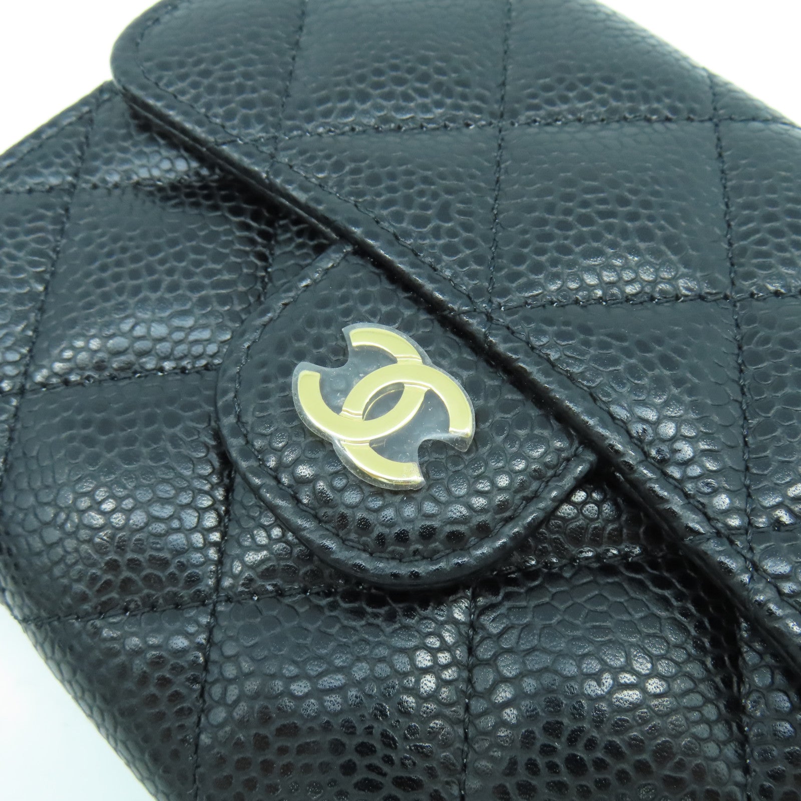 CHANEL 菱格Caviar皮革Wallet金扣錢包黑色