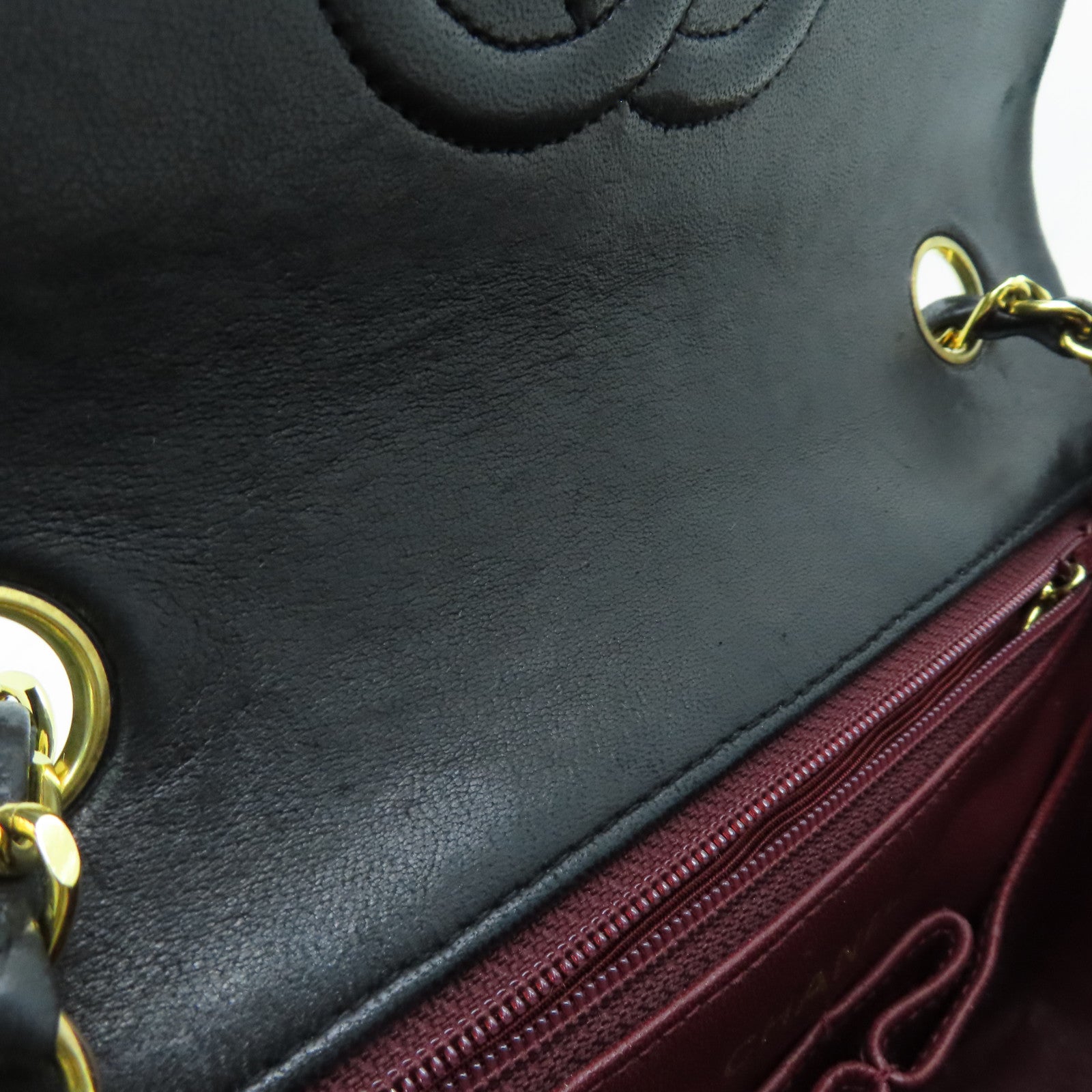 CHANEL Sheepskin Leather Vintage 20cm Gold Buckle Chain Shoulder Bag Black